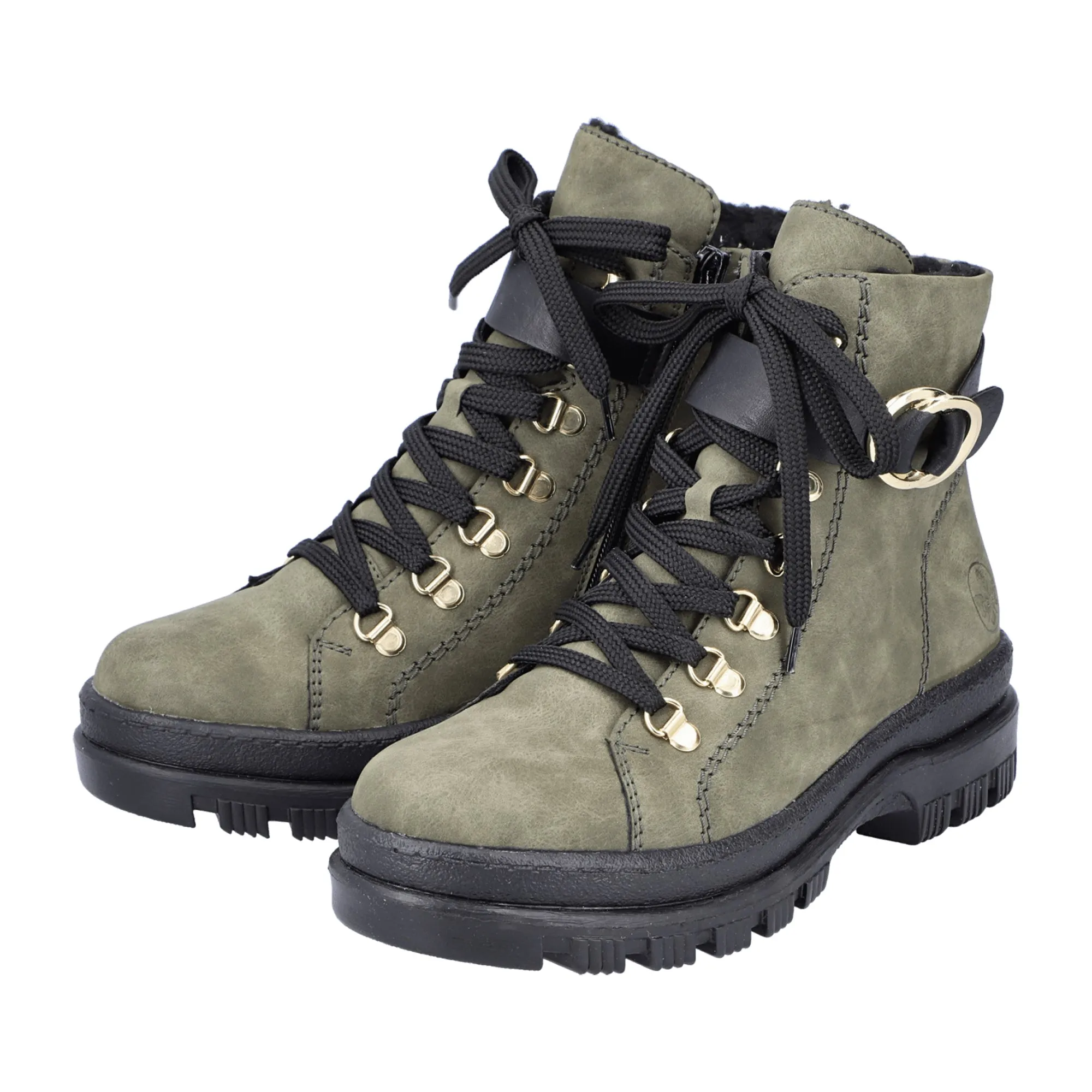 Rieker Green Women's Winter Boots - Zipper, Laces, Warm Lined