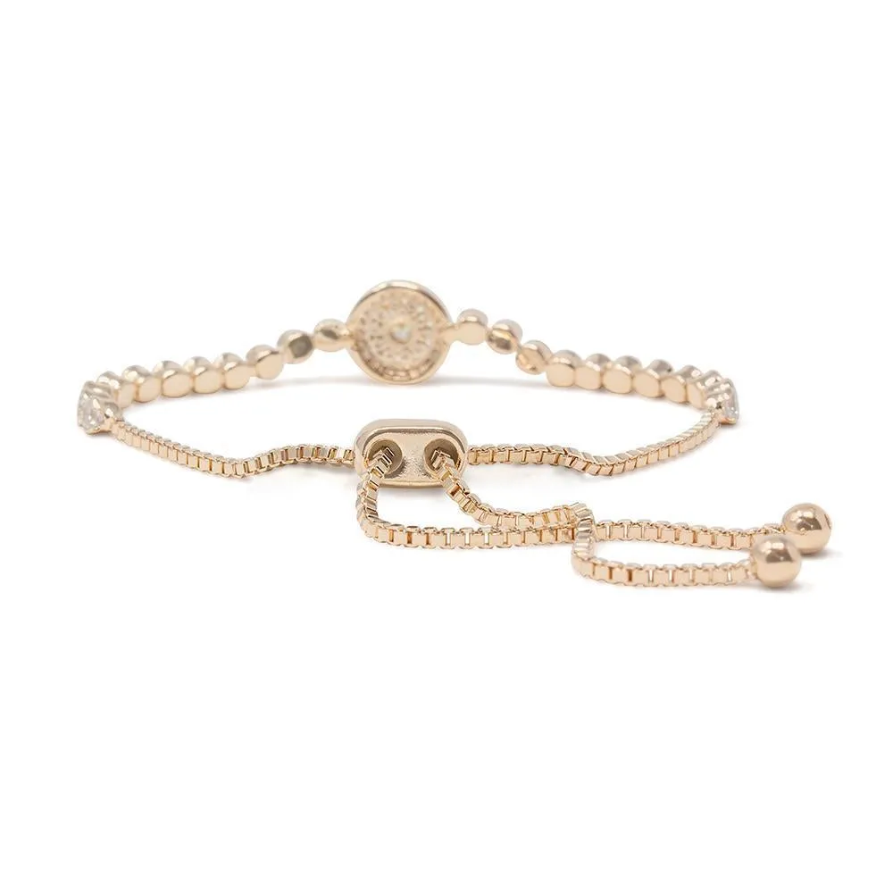 Rose Gold Plated Slide Tennis Bracelet Round Pave CZ Station