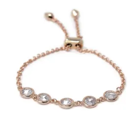 Round CZ Chain Slide Bracelet Rose Gold Plated