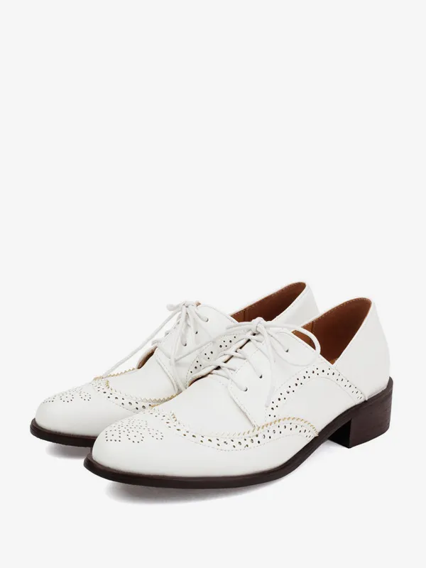 Round Toe Puppy Heel Oxfords in PU Leather