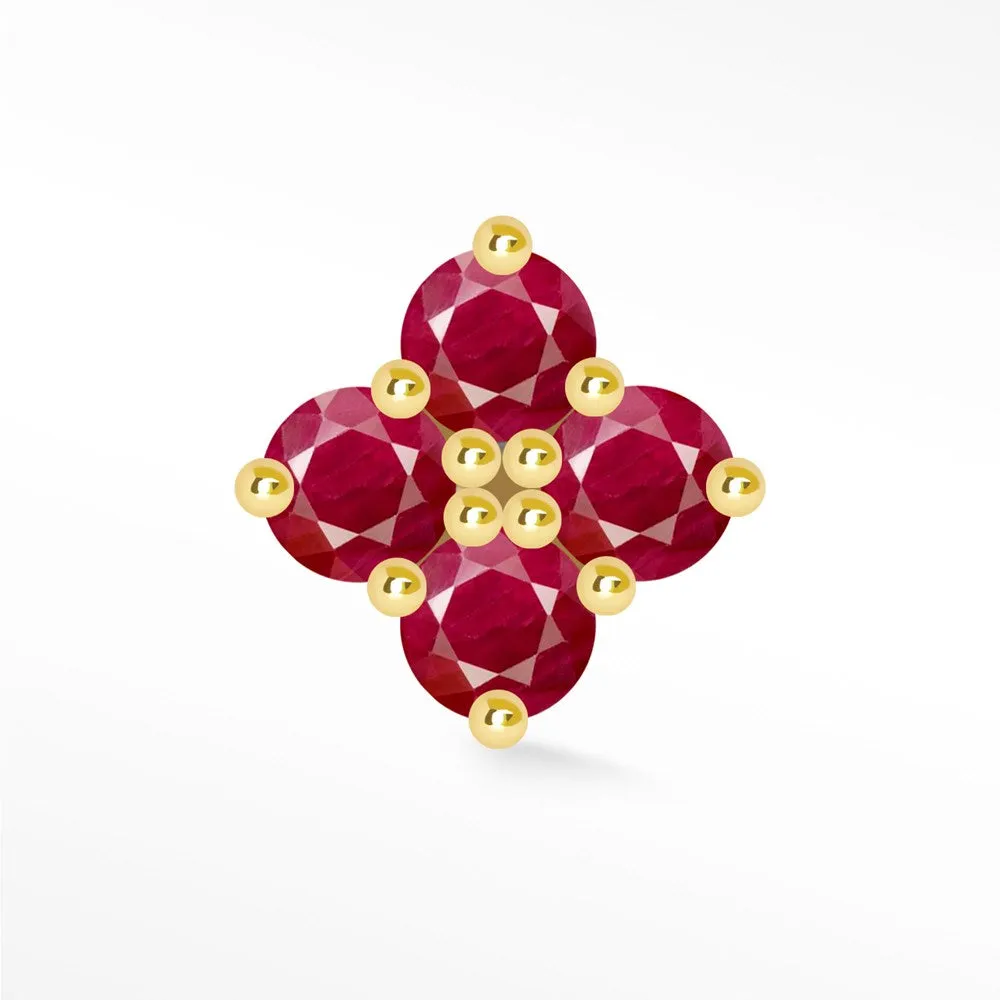 Ruby Clover Flat Back Earring Yellow Gold