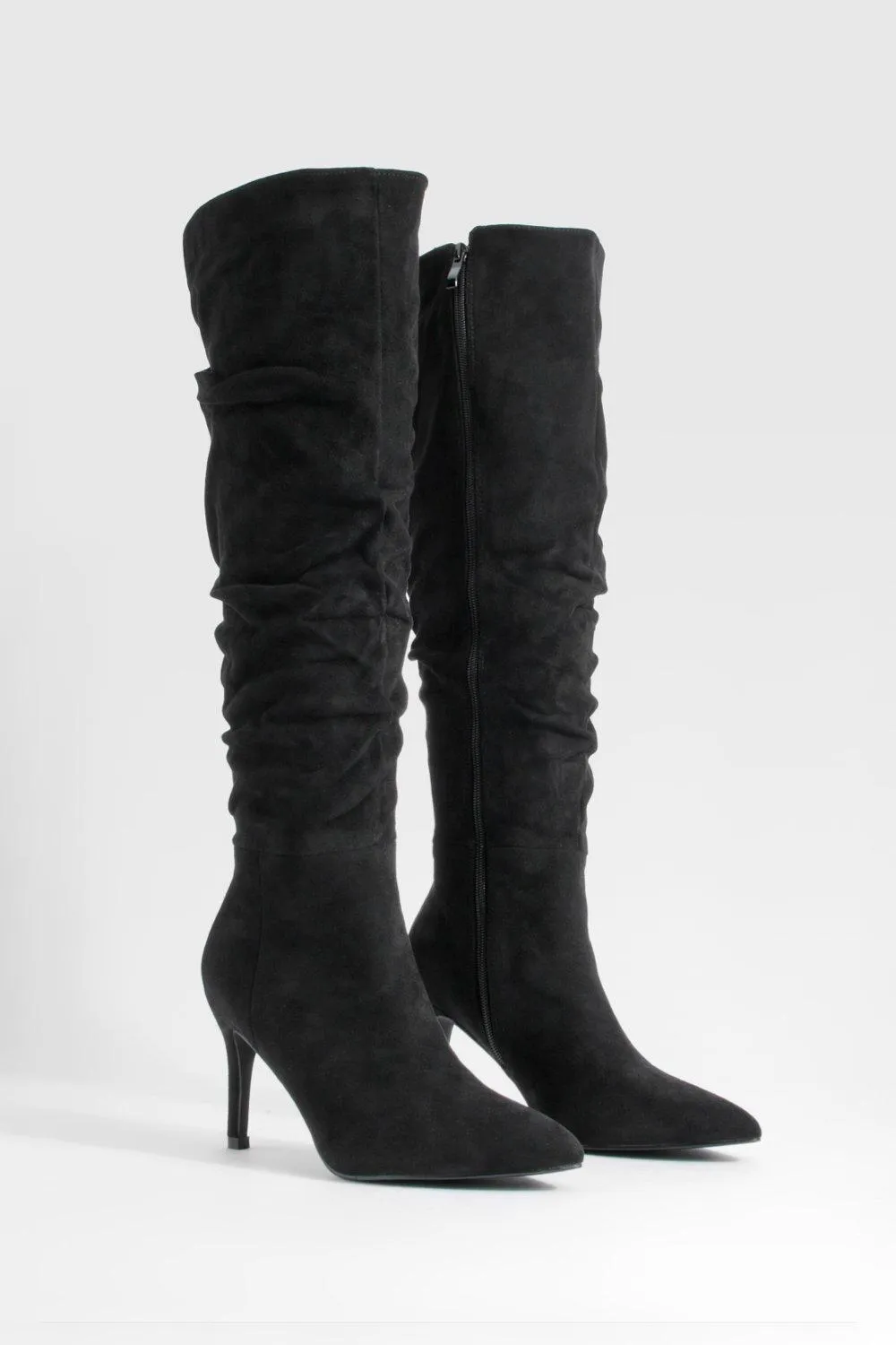 Ruched Stiletto Knee High Boots