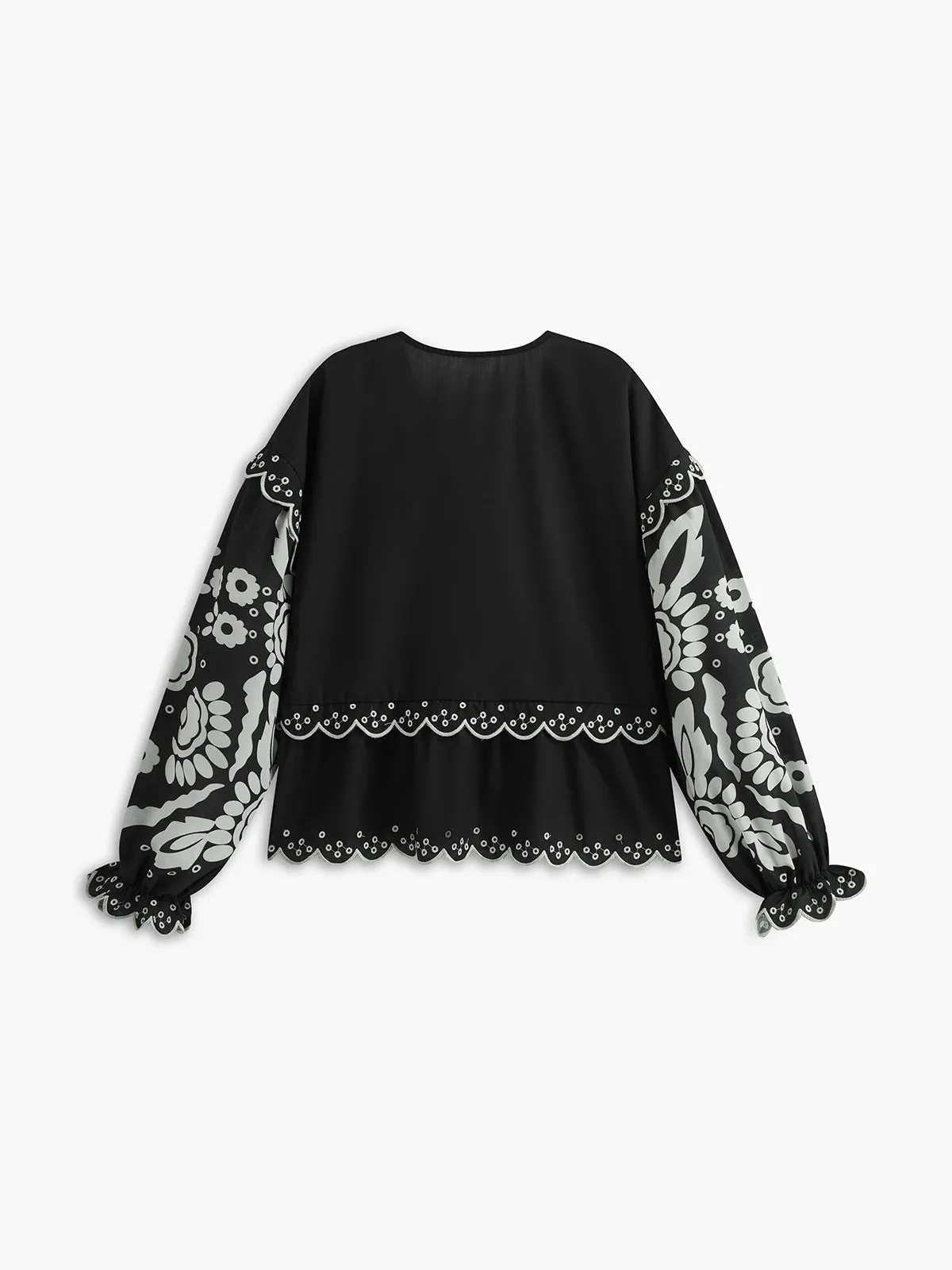 Ruffle Print Knotted Shirt