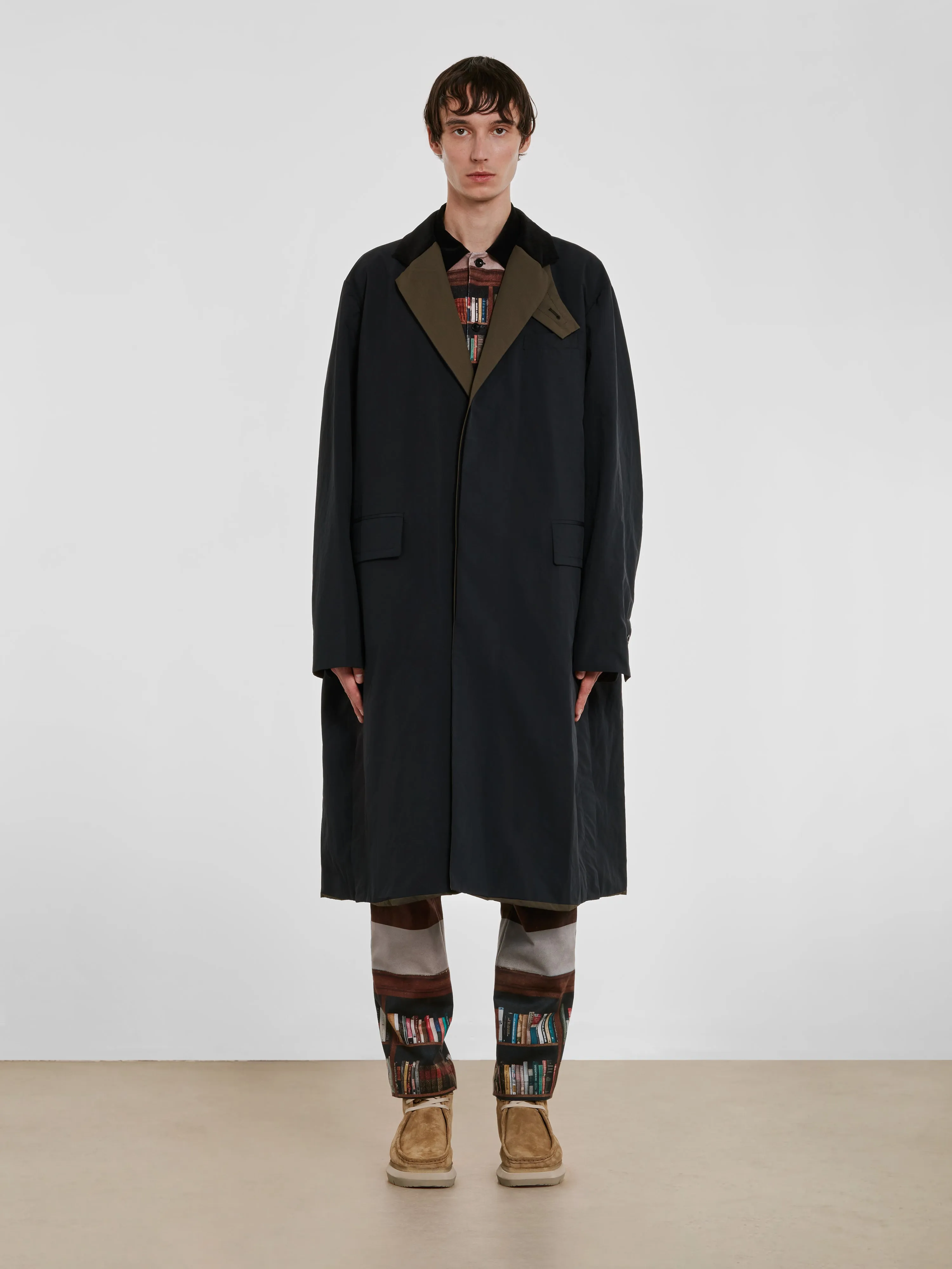 sacai Black Matte Taffeta Reversible Men’s Coat