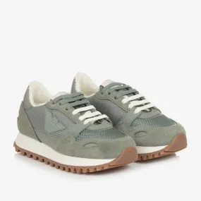 Sage Green Suede Leather Trainers