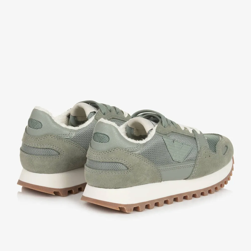 Sage Green Suede Leather Trainers