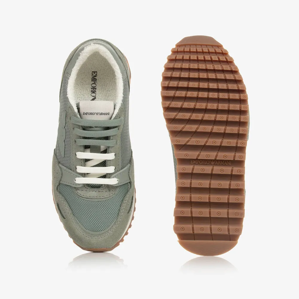 Sage Green Suede Leather Trainers