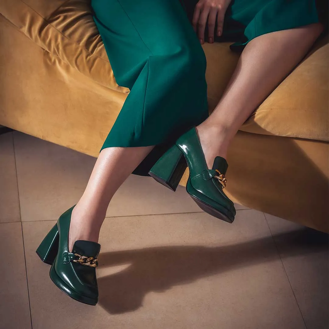 Saint Benote Green Patent Leather Handcrafted Moccasins