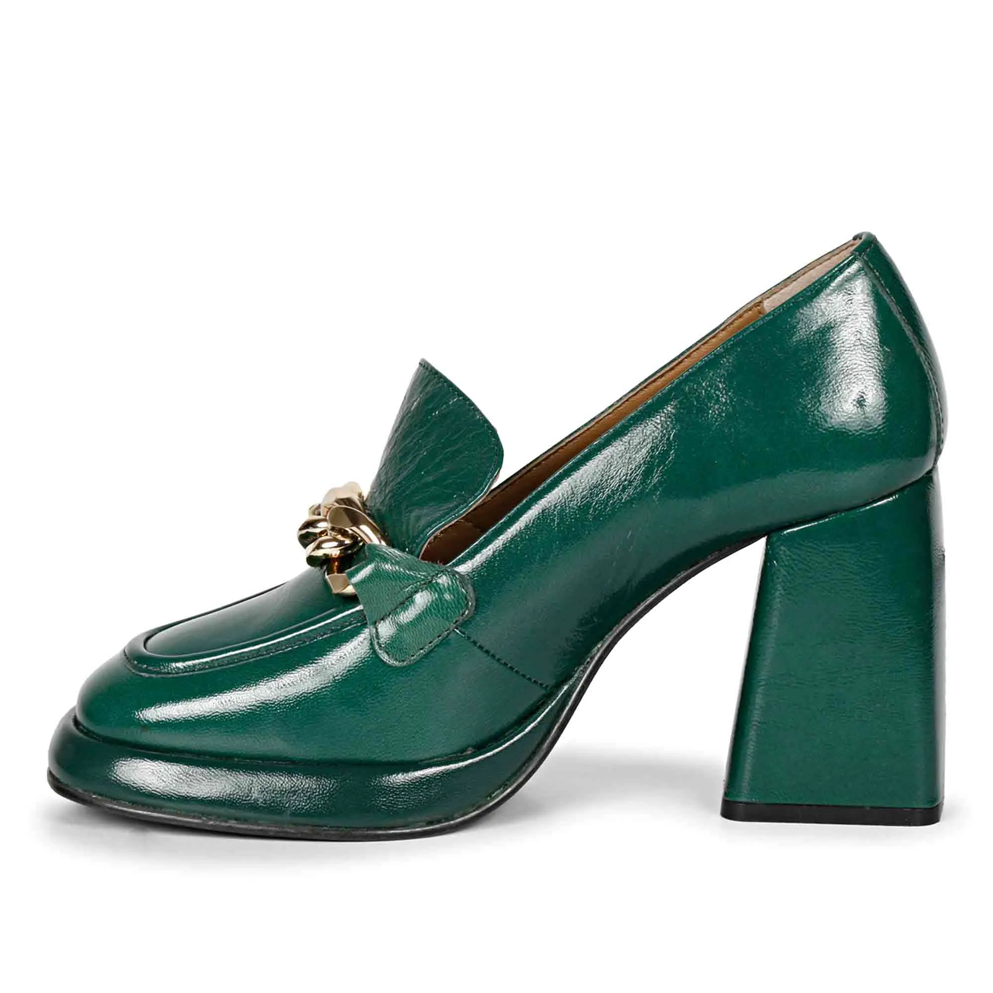 Saint Benote Green Patent Leather Handcrafted Moccasins