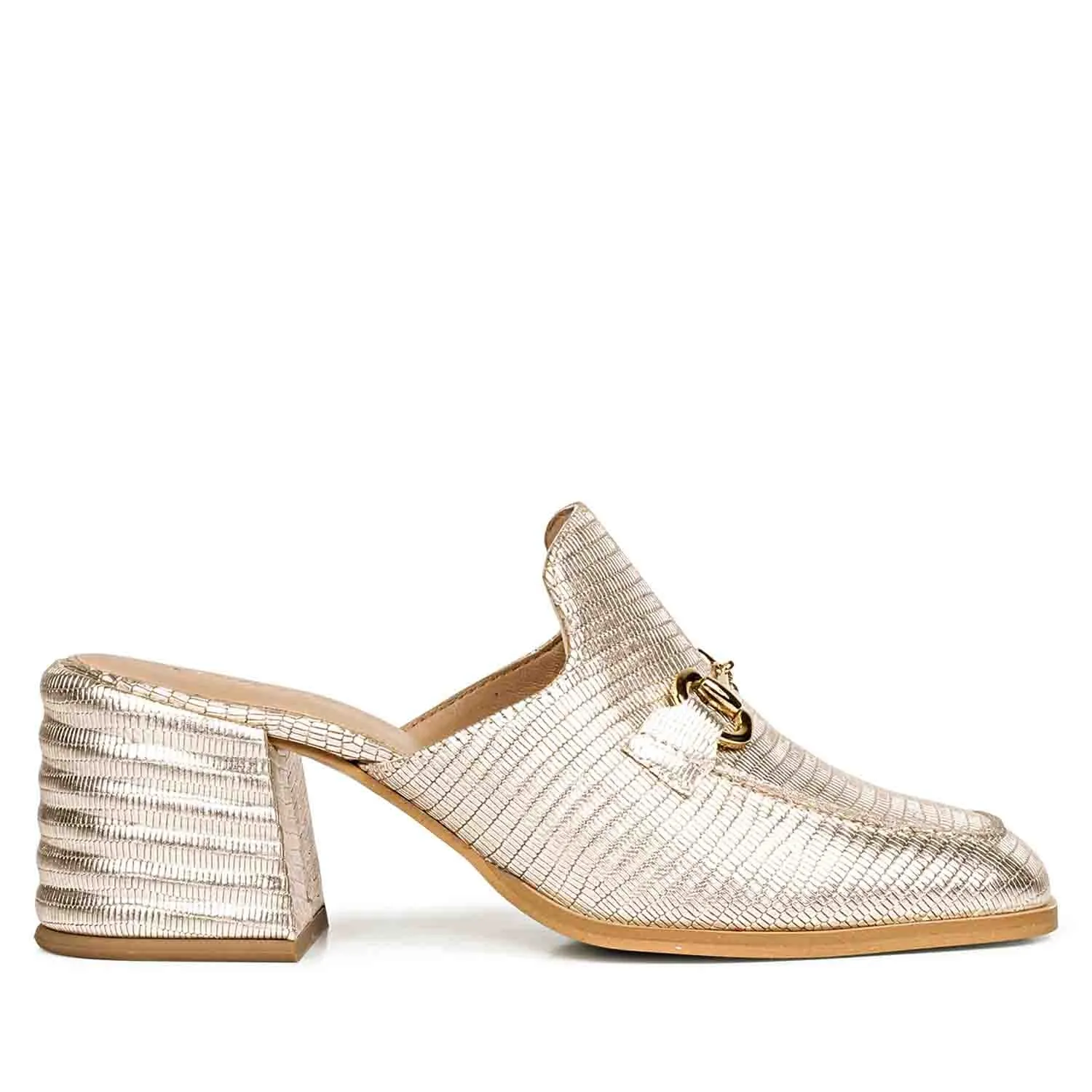 Saint Jasmine Gold Metallic Lizard Print Leather Moccasins