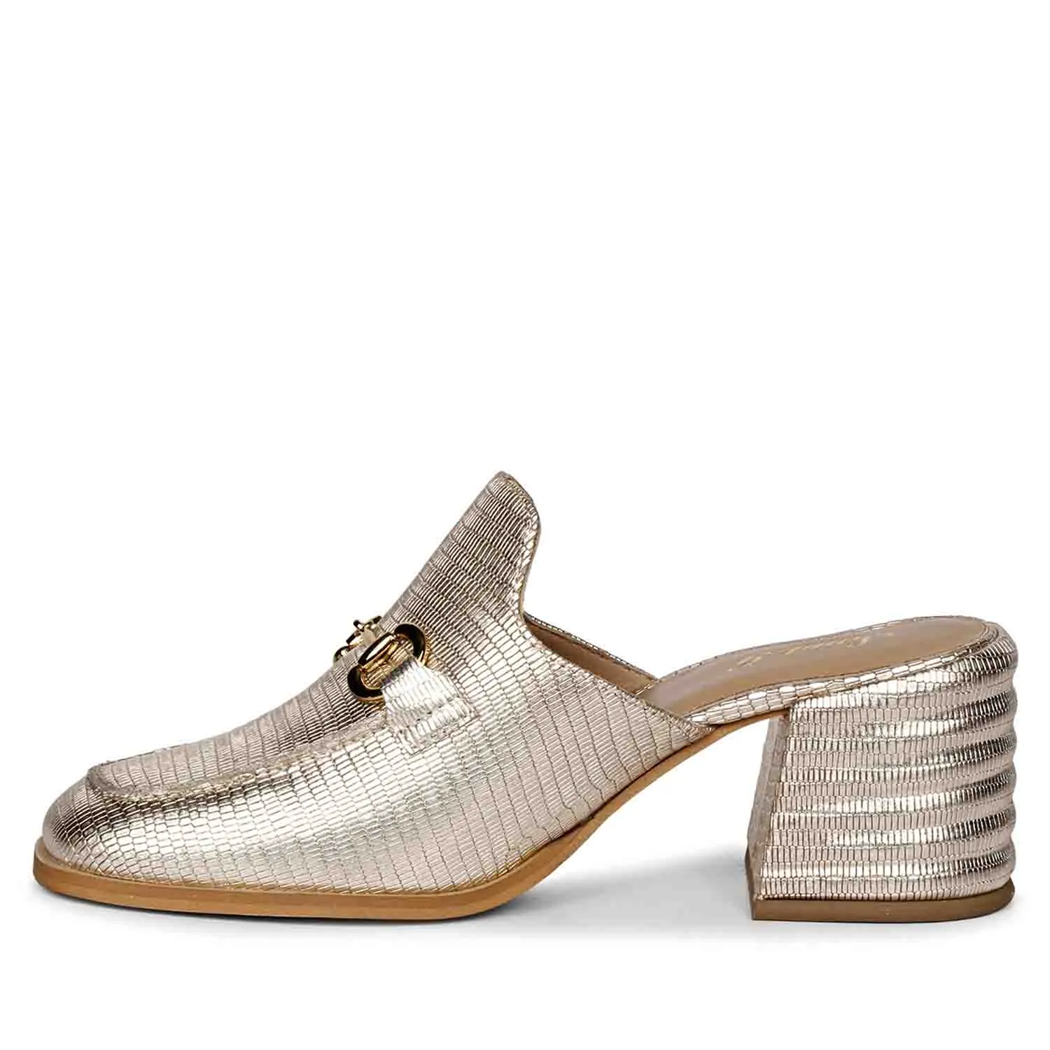 Saint Jasmine Gold Metallic Lizard Print Leather Moccasins