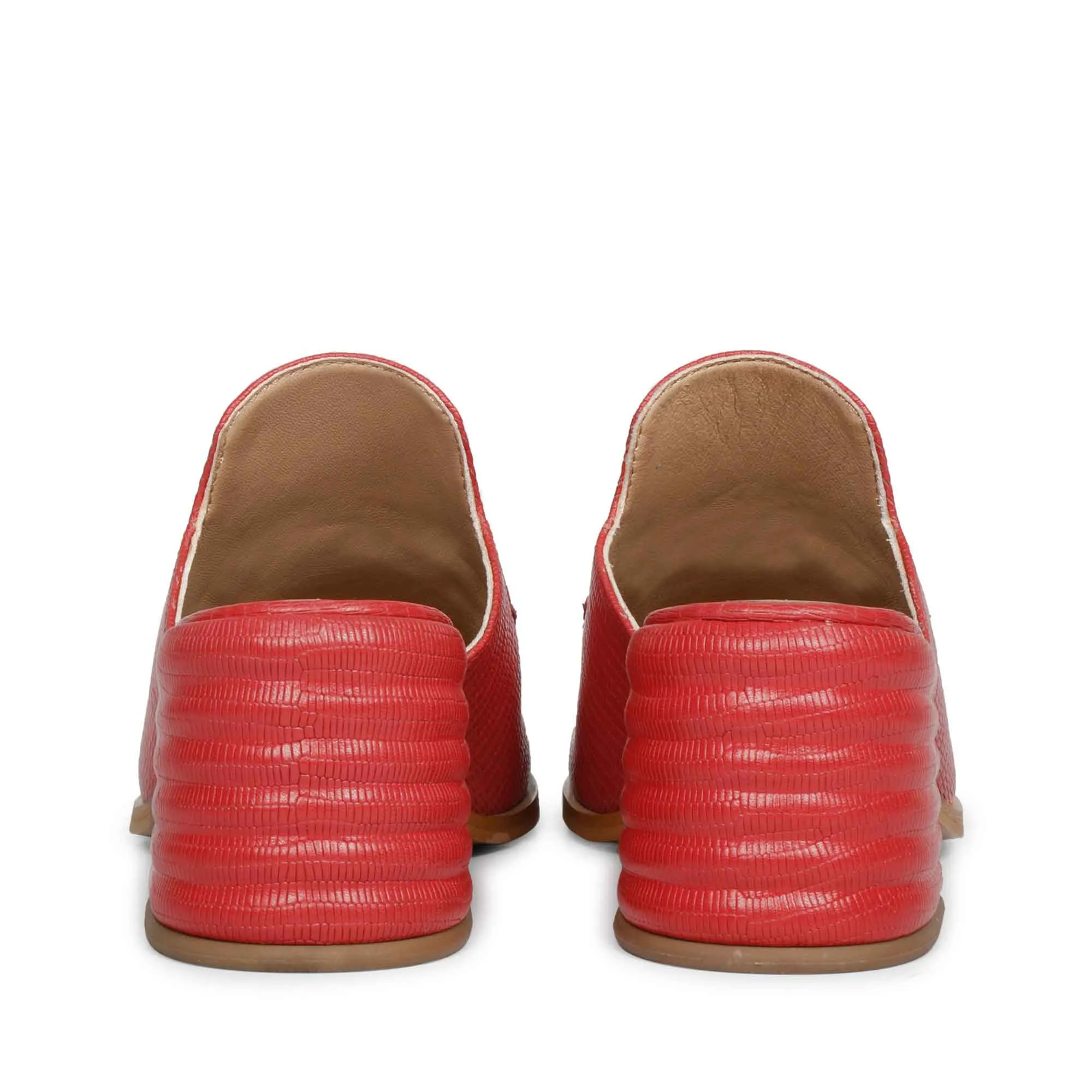 Saint Jasmine Red Lizard Print Leather Moccasins