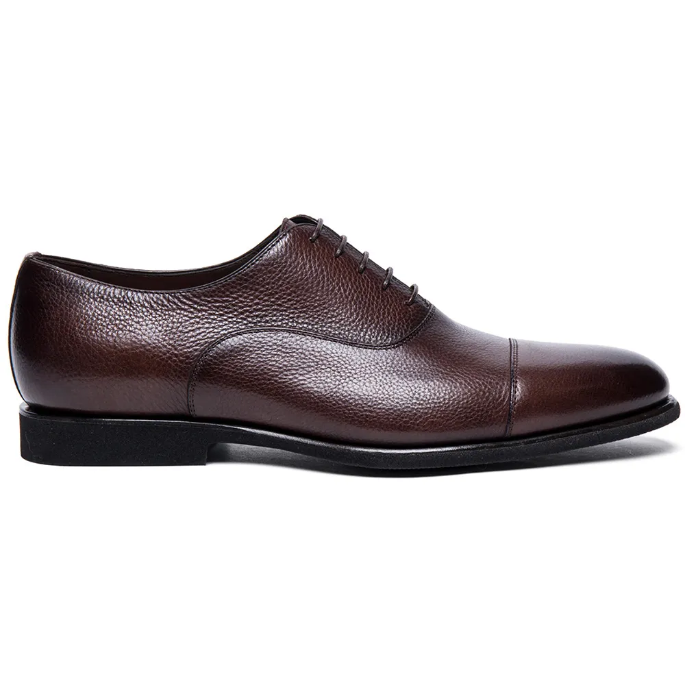 Dark Brown Santoni DARIAN-B-SDST50 Tumbled Calfskin Oxfords \