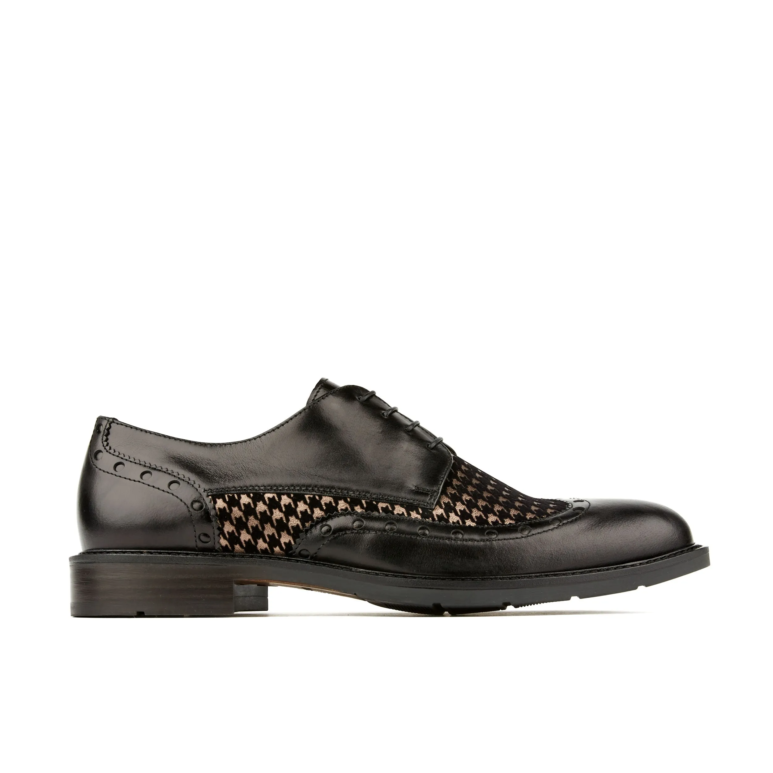 SAVAGE BLACK MULTI - Men's black and houndstooth leather dressy derby shoe