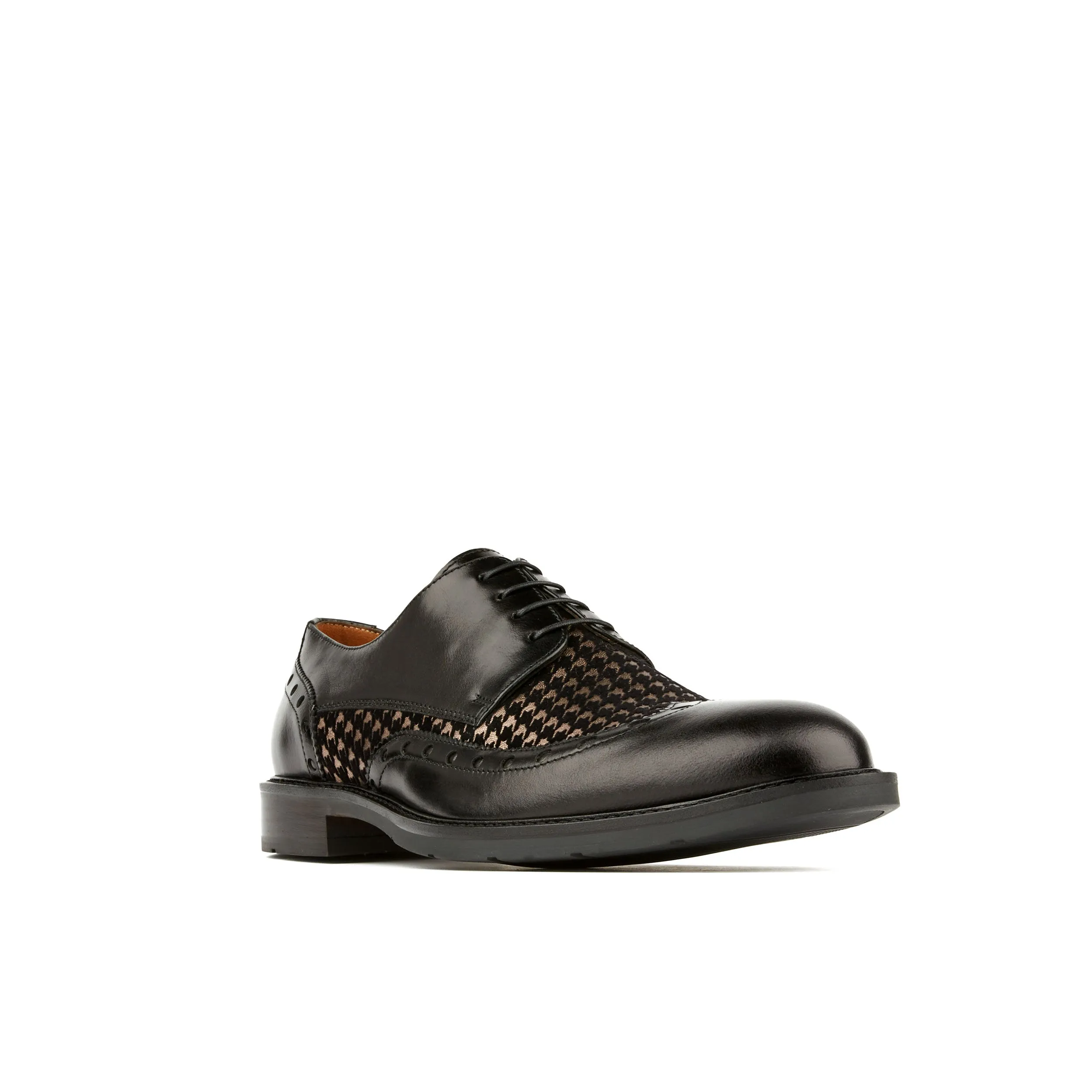 SAVAGE BLACK MULTI - Men's black and houndstooth leather dressy derby shoe