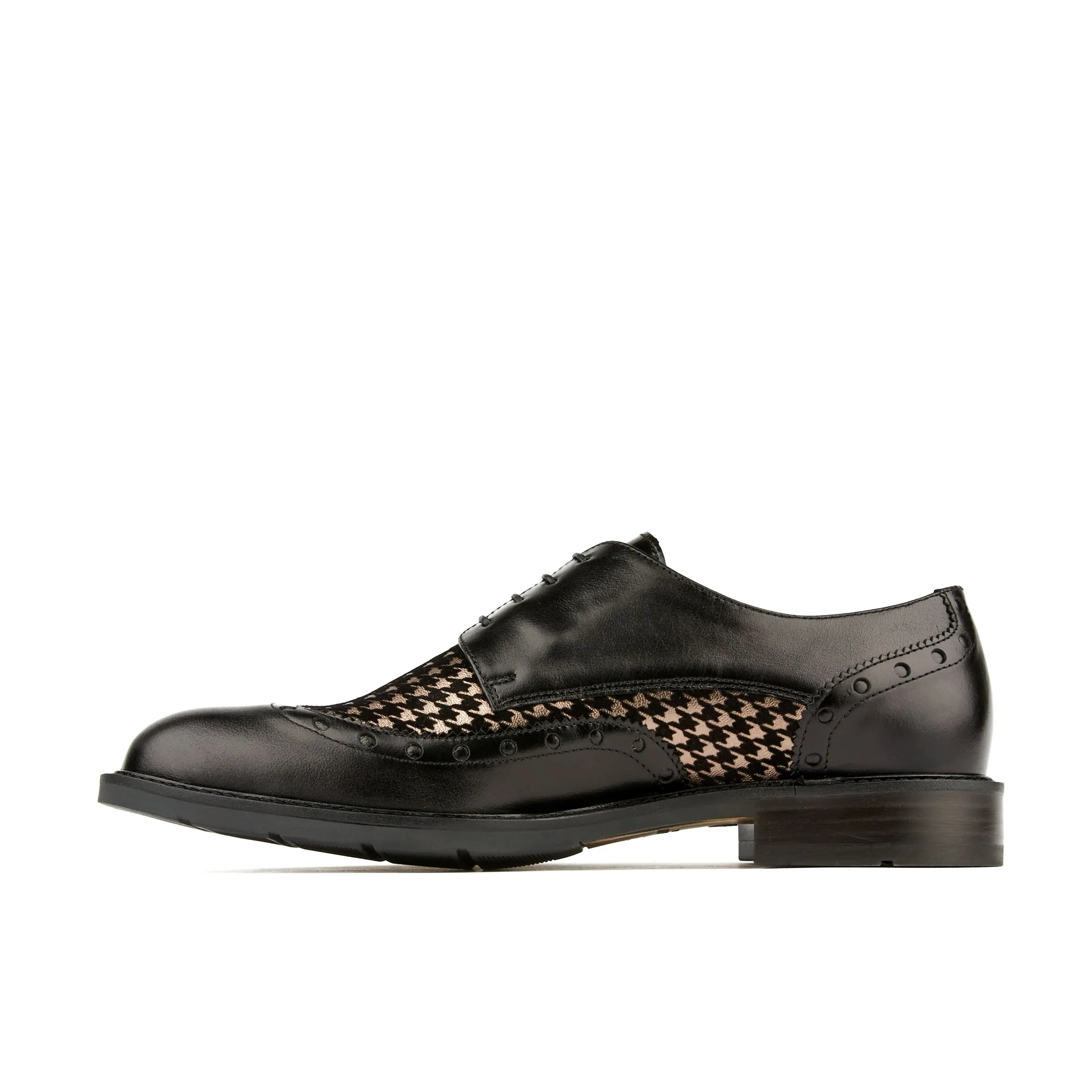 SAVAGE BLACK MULTI - Men's black and houndstooth leather dressy derby shoe