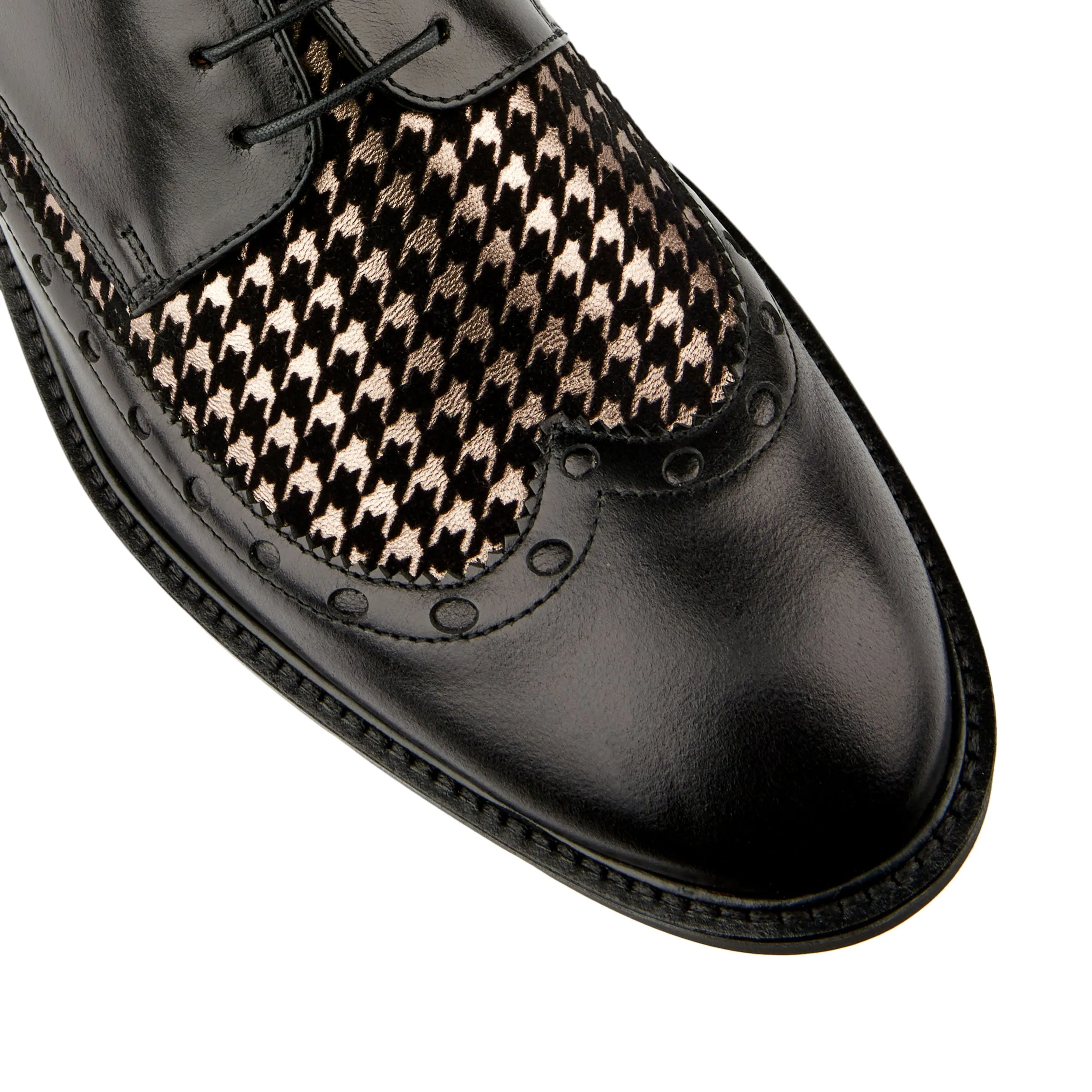 SAVAGE BLACK MULTI - Men's black and houndstooth leather dressy derby shoe