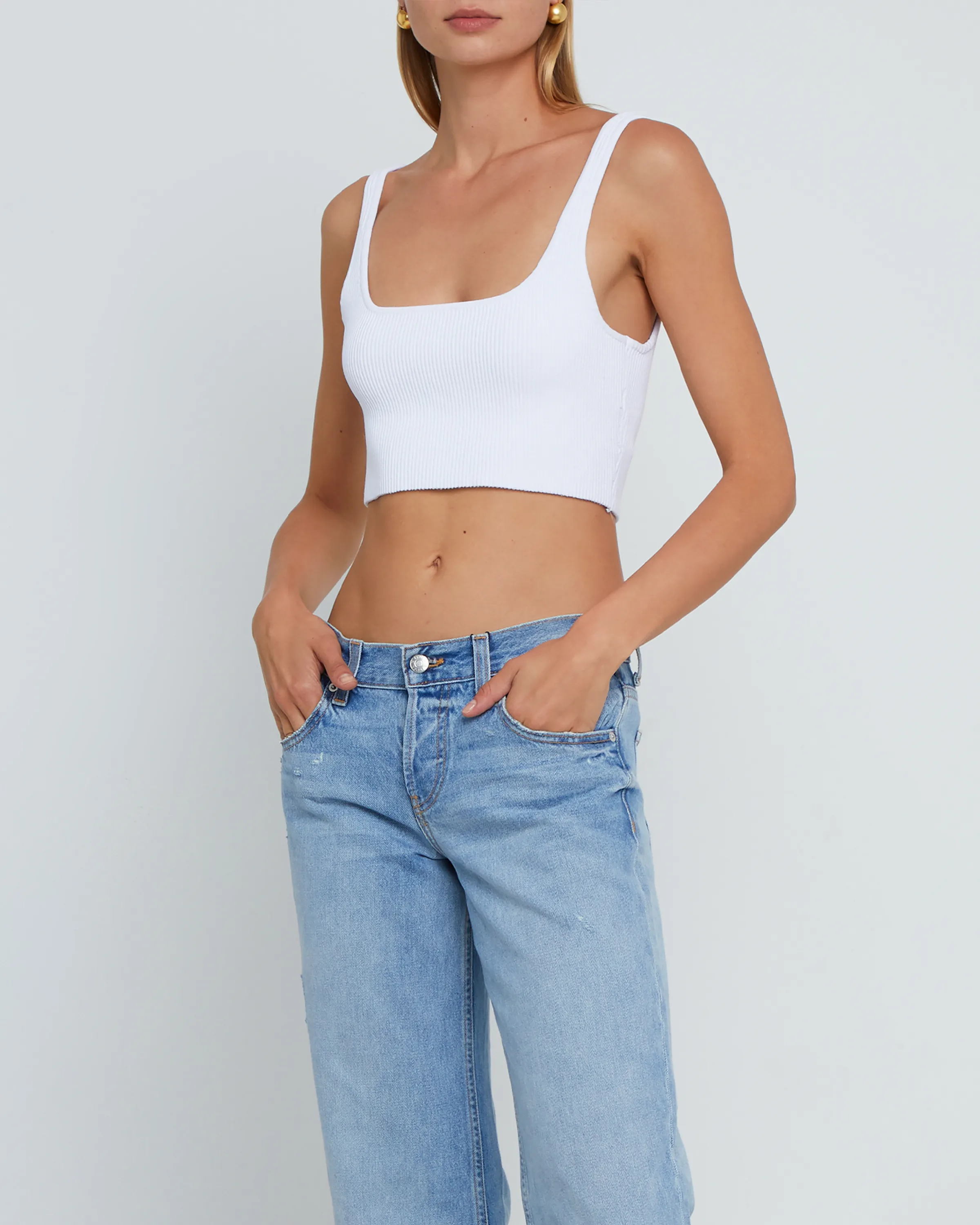 Sculpting Knit Squareneck Cropped Tank