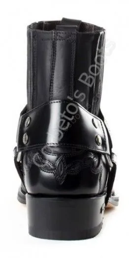 Sendra Men's Biker Black Ankle Boots with Leather Strap