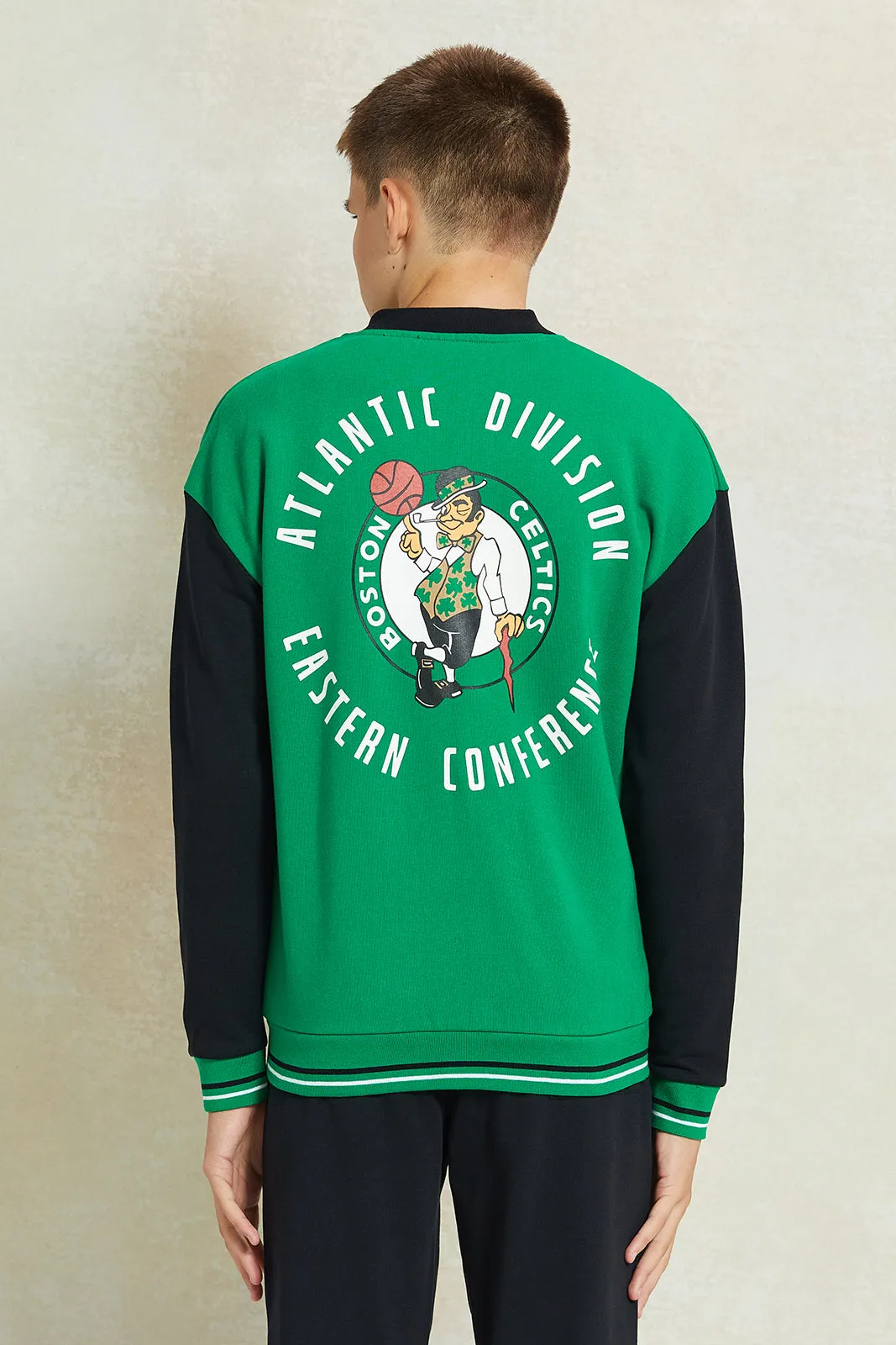 Senior Boys Green Printed Sweatshirt