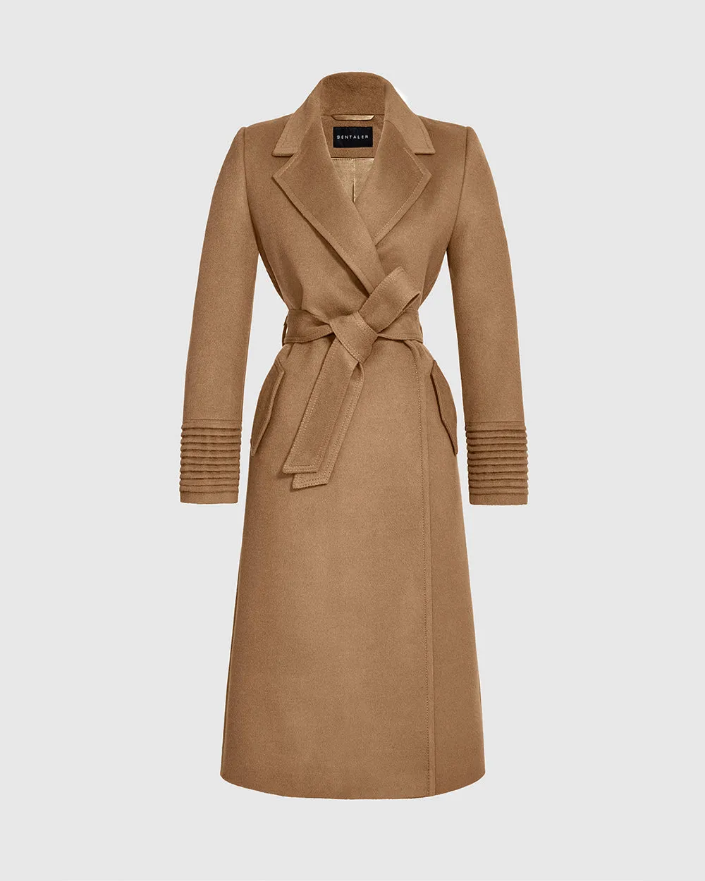 SENTALER Alpaca Long Coat with Notched Collar Wrap