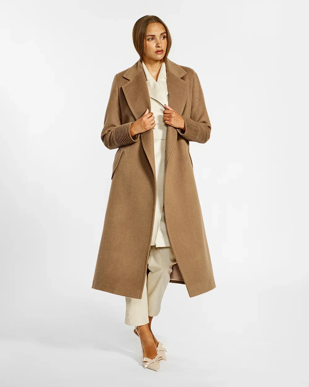 SENTALER Alpaca Long Coat with Notched Collar Wrap