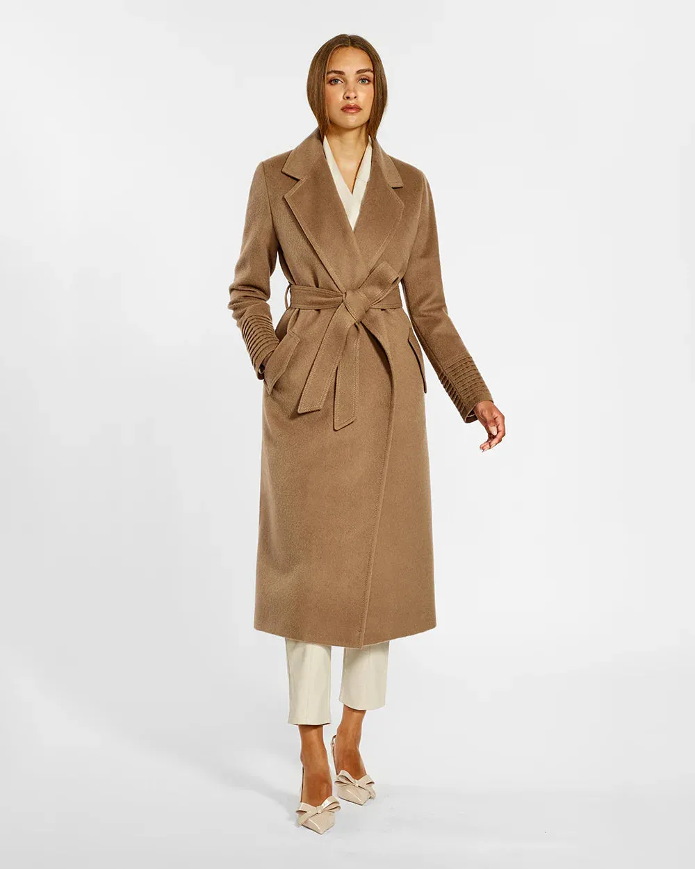 SENTALER Alpaca Long Coat with Notched Collar Wrap