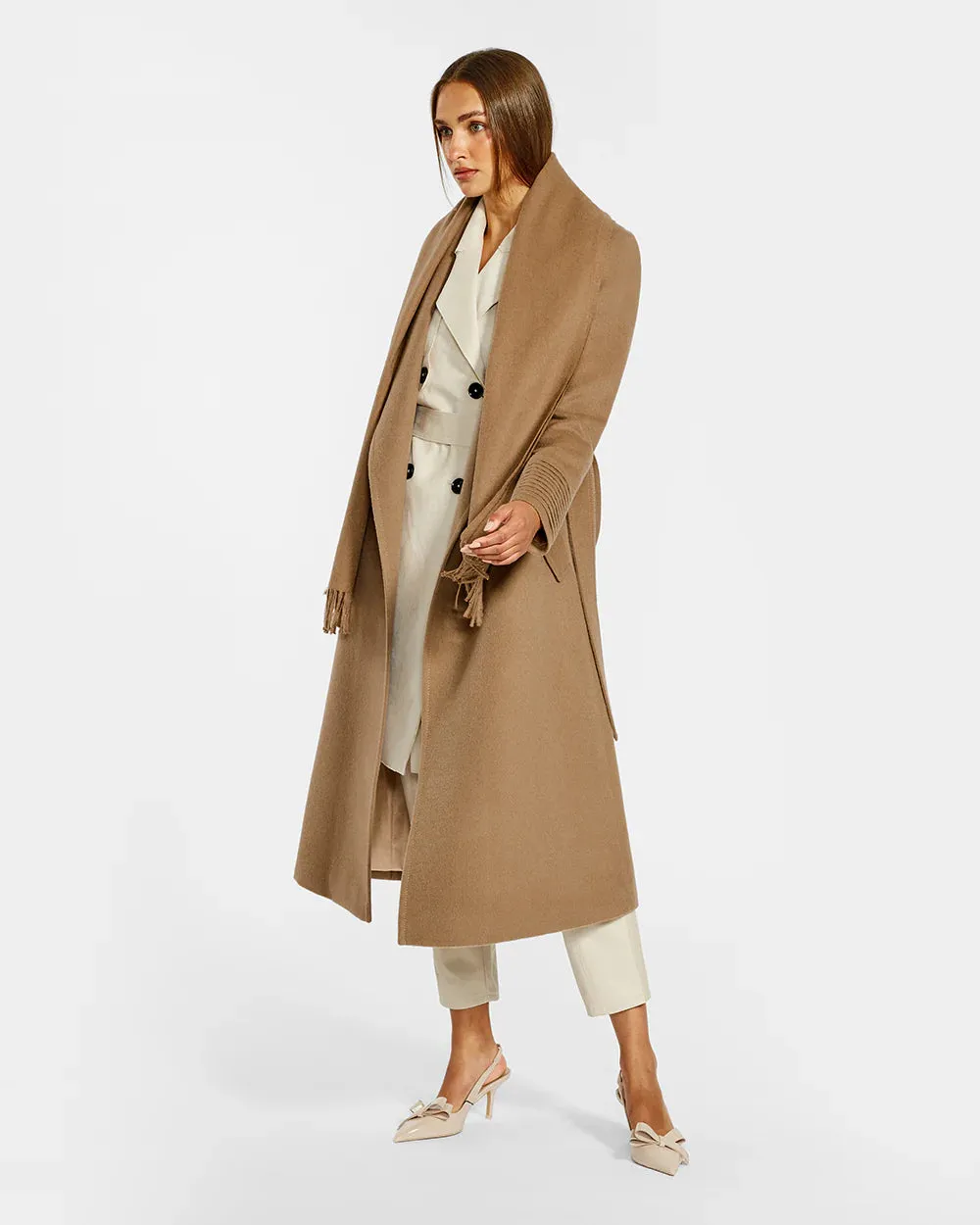 SENTALER Alpaca Long Coat with Notched Collar Wrap