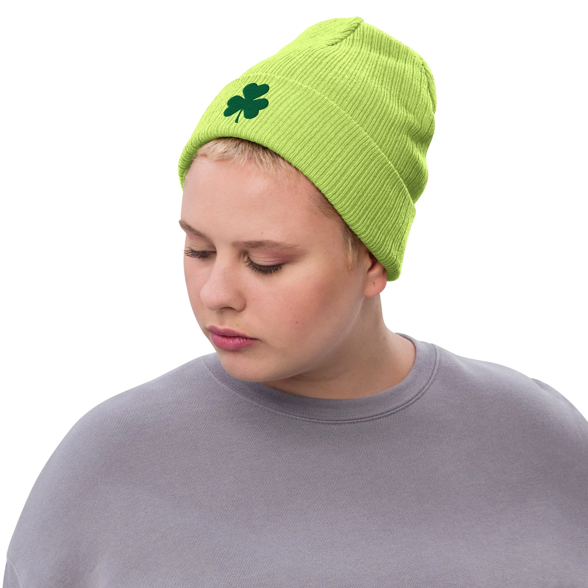 Shamrock Ribbed Knit Beanie