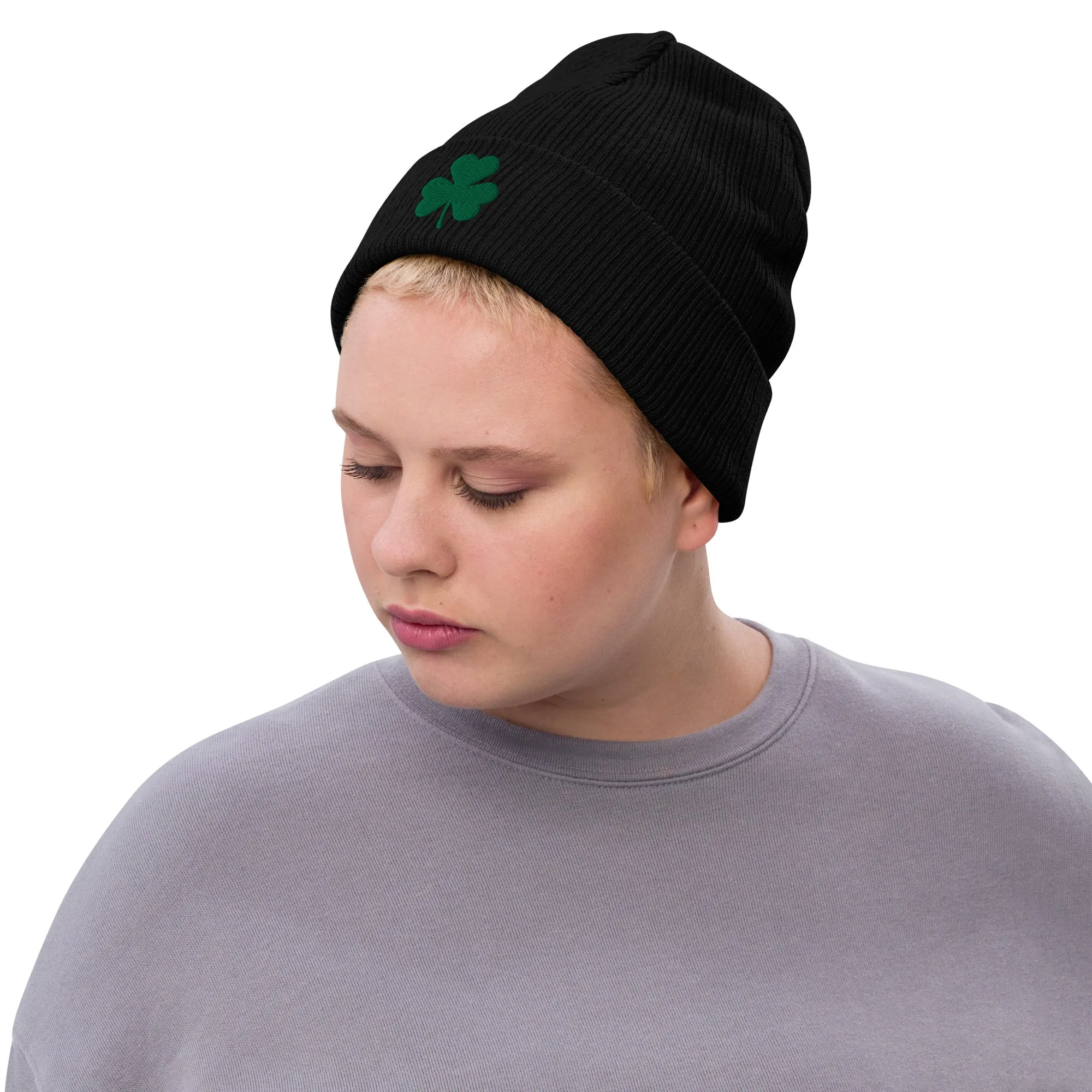 Shamrock Ribbed Knit Beanie