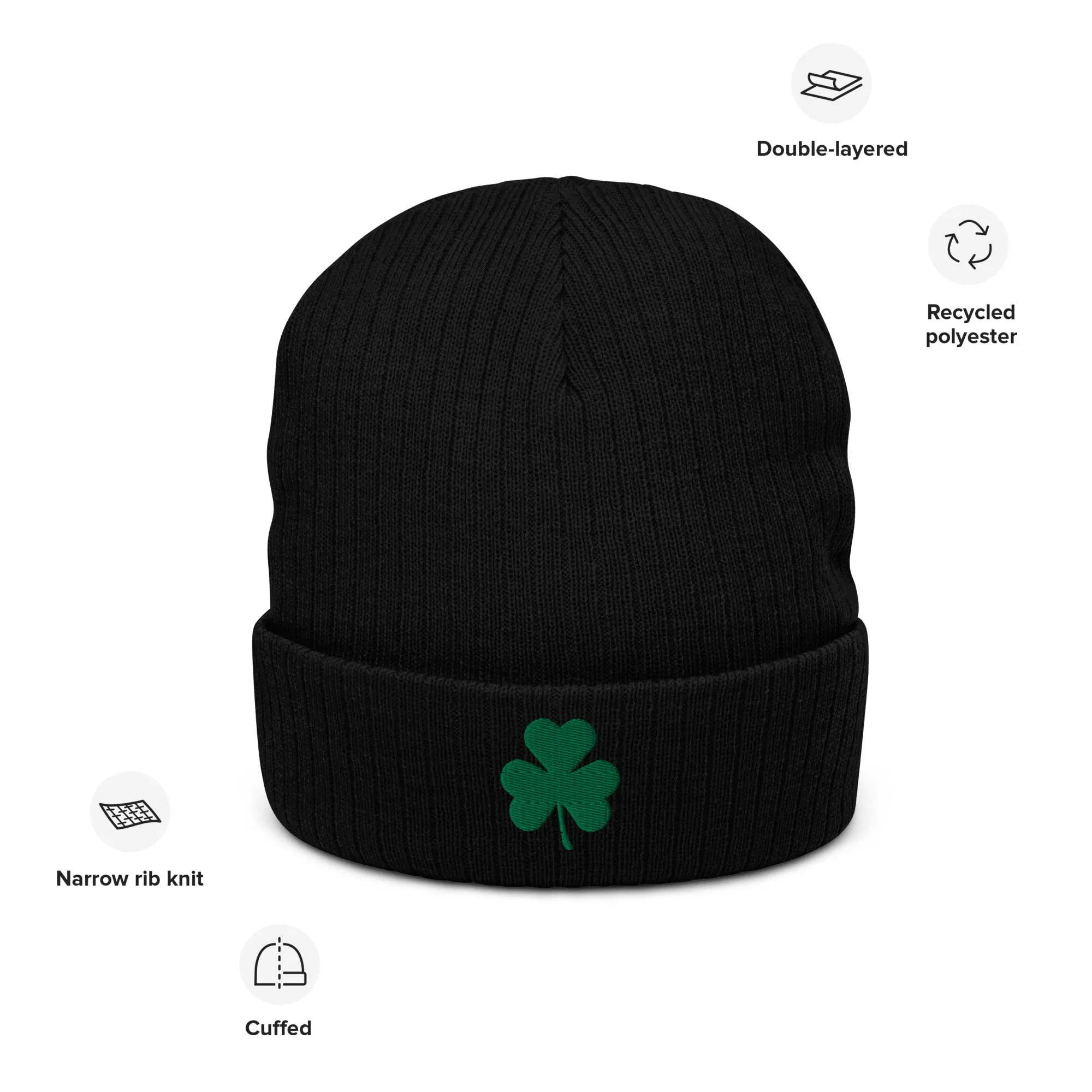 Shamrock Ribbed Knit Beanie