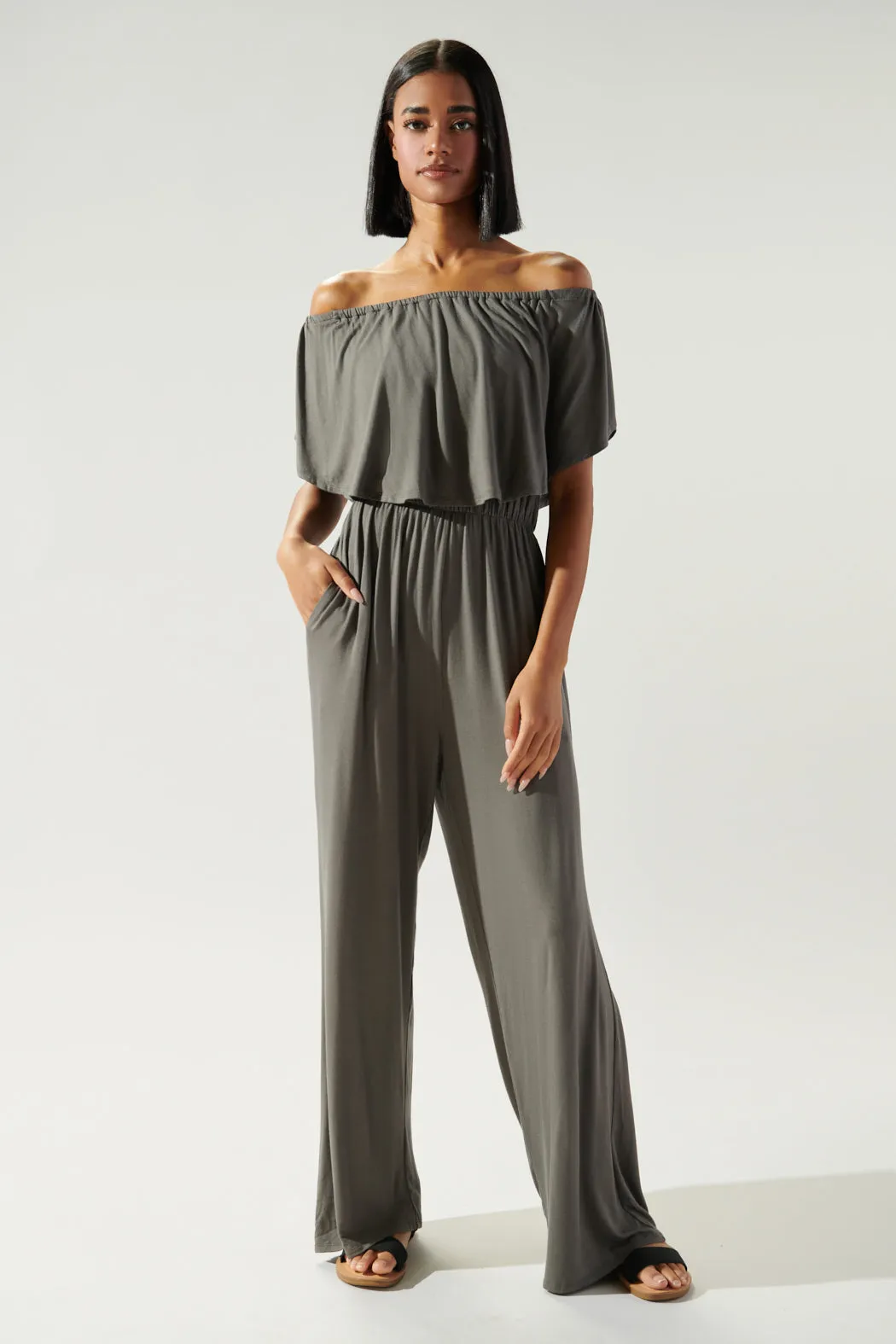 Sharpay Jersey Knit Off the Shoulder Jumpsuit