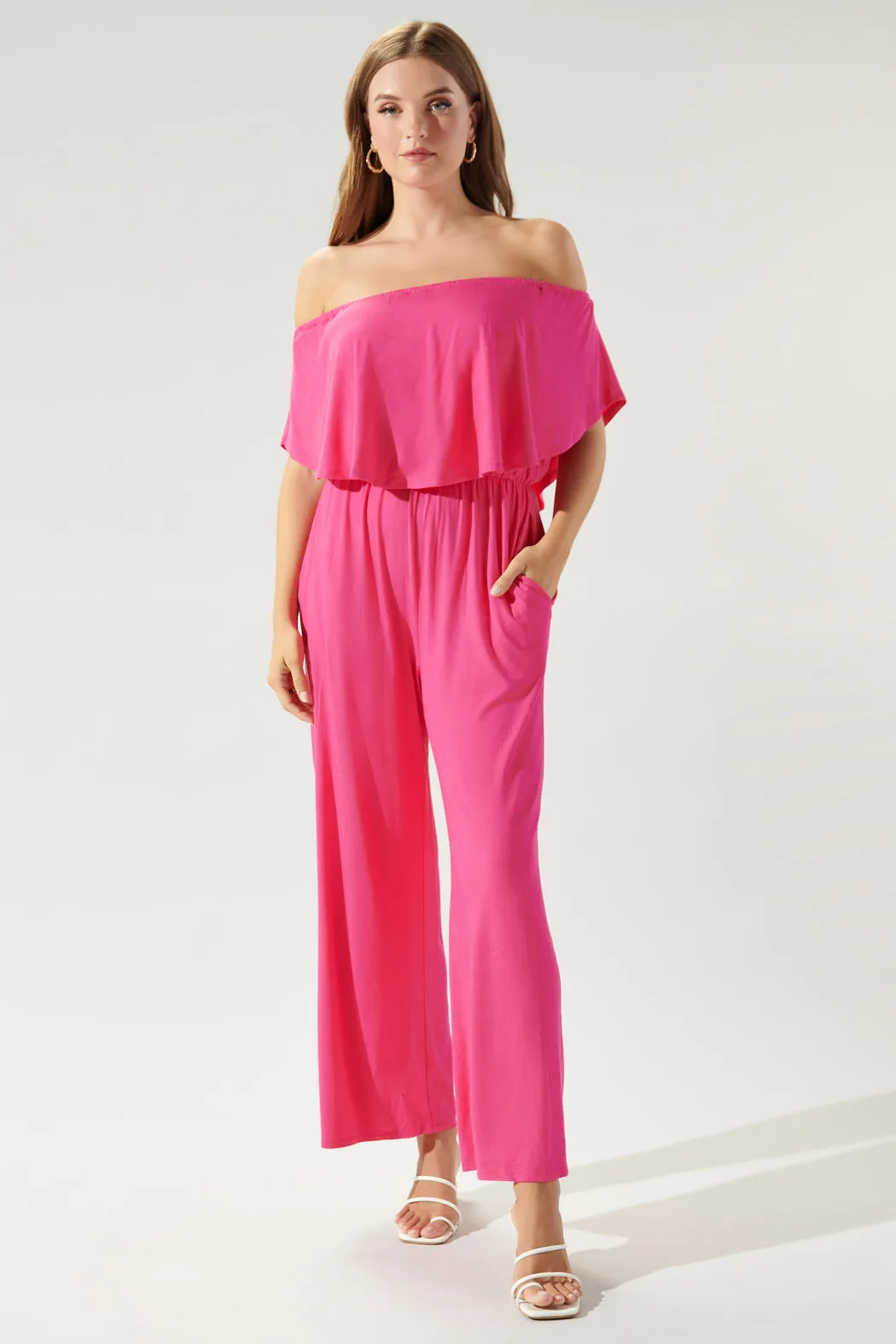 Sharpay Jersey Knit Off the Shoulder Jumpsuit