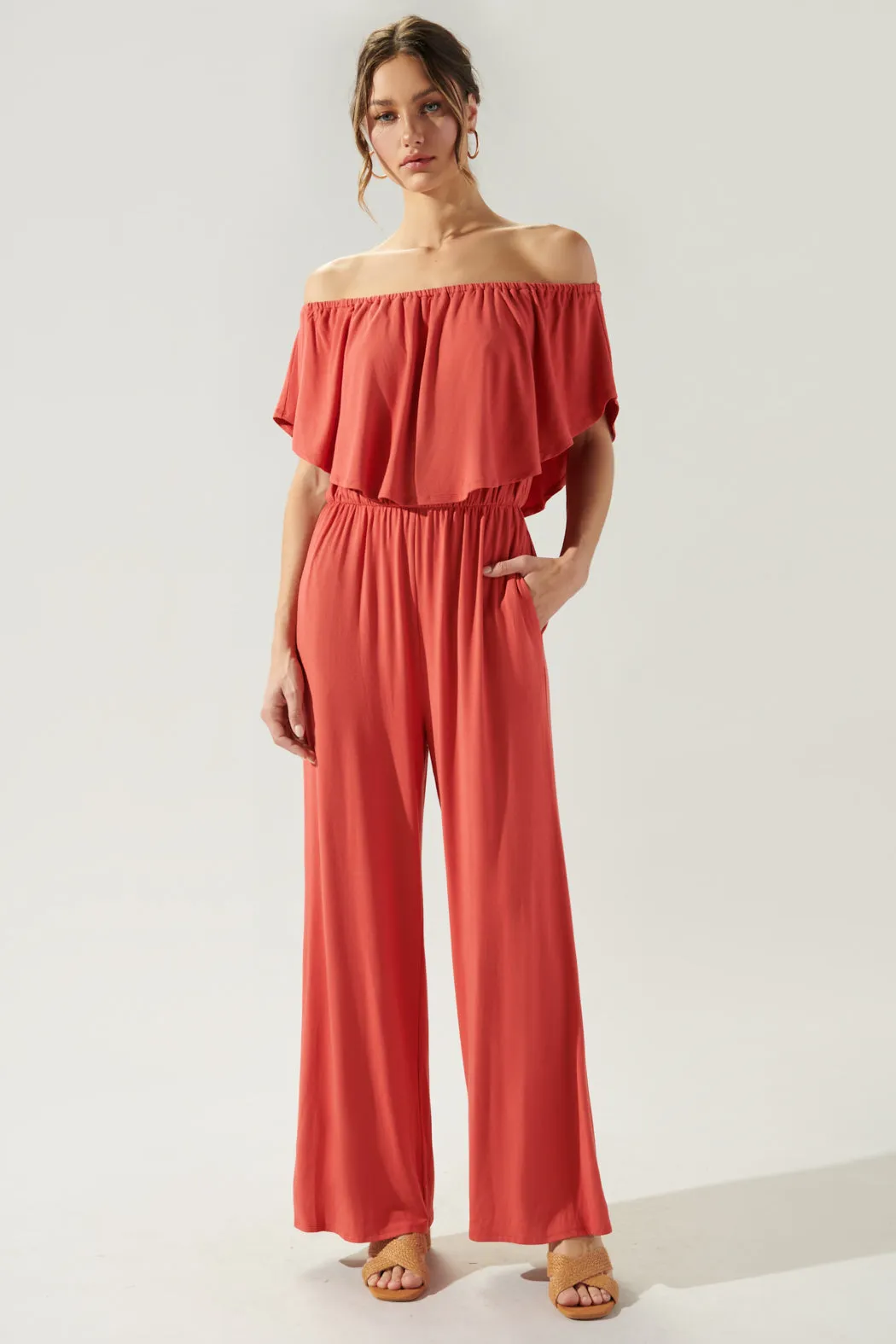 Sharpay Jersey Knit Off the Shoulder Jumpsuit