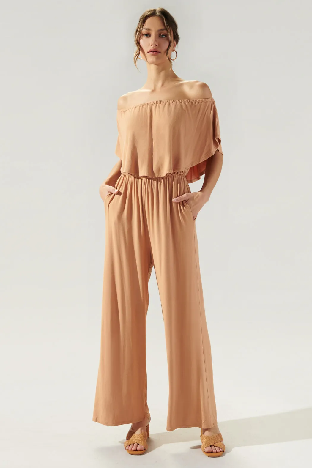 Sharpay Jersey Knit Off the Shoulder Jumpsuit