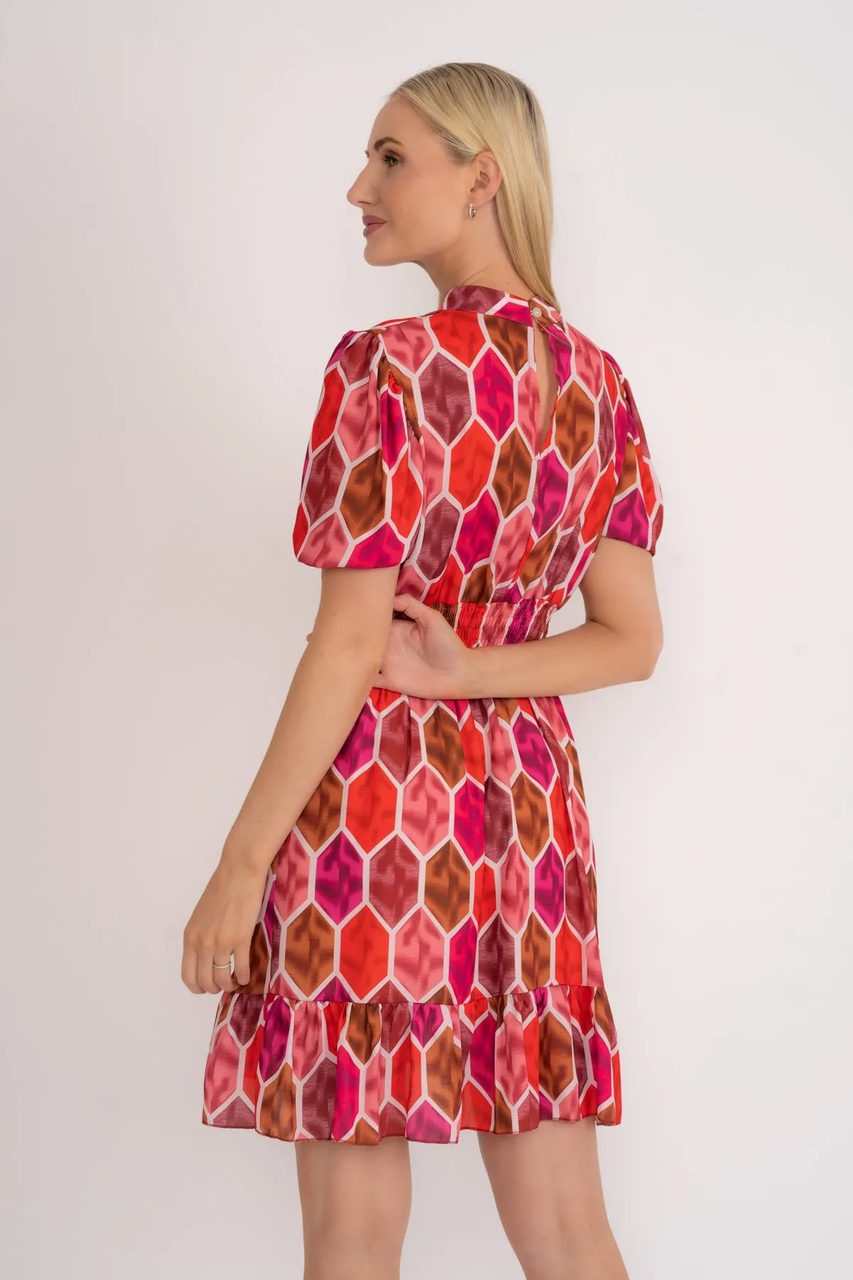 Short Sleeve Nadia Mini Dress in Red Print