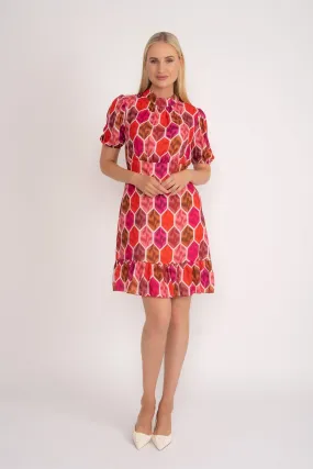 Short Sleeve Nadia Mini Dress in Red Print