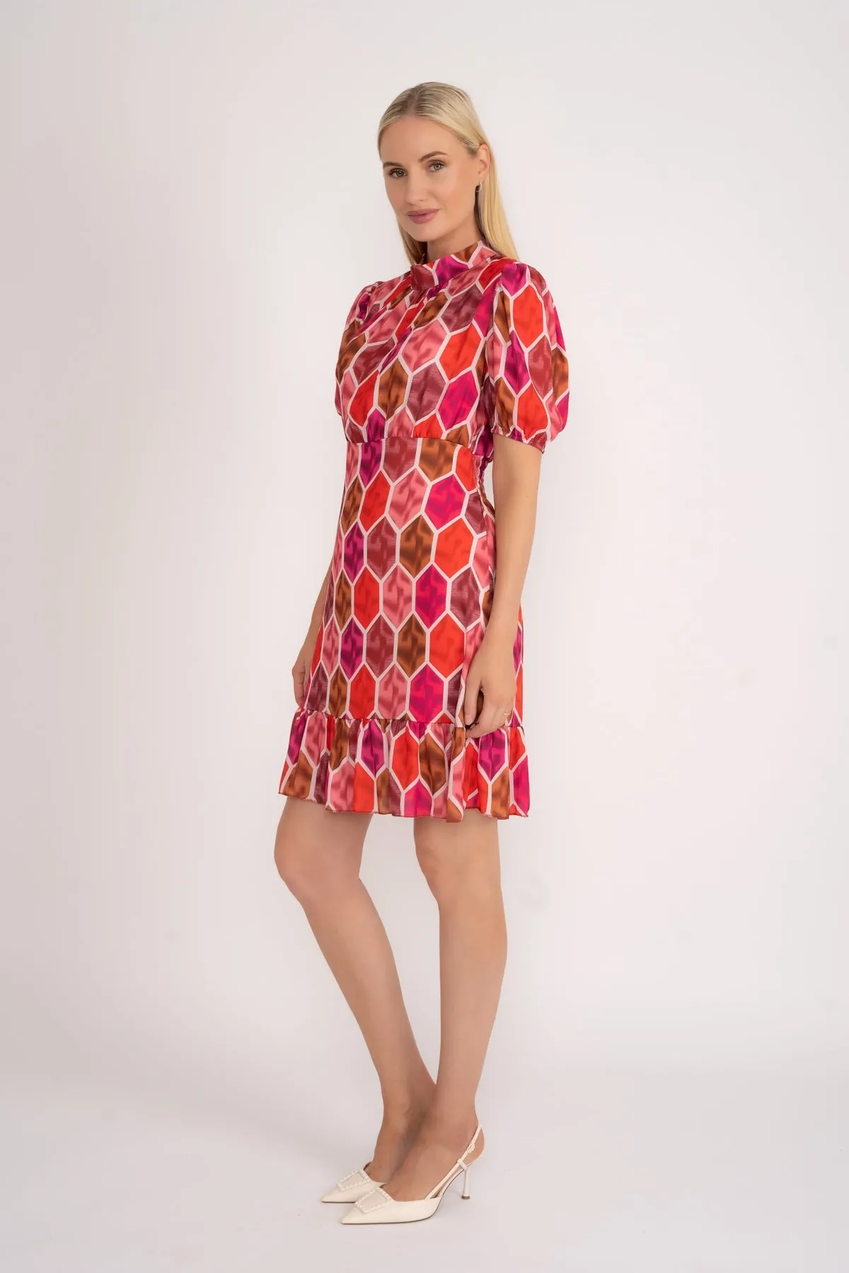 Short Sleeve Nadia Mini Dress in Red Print