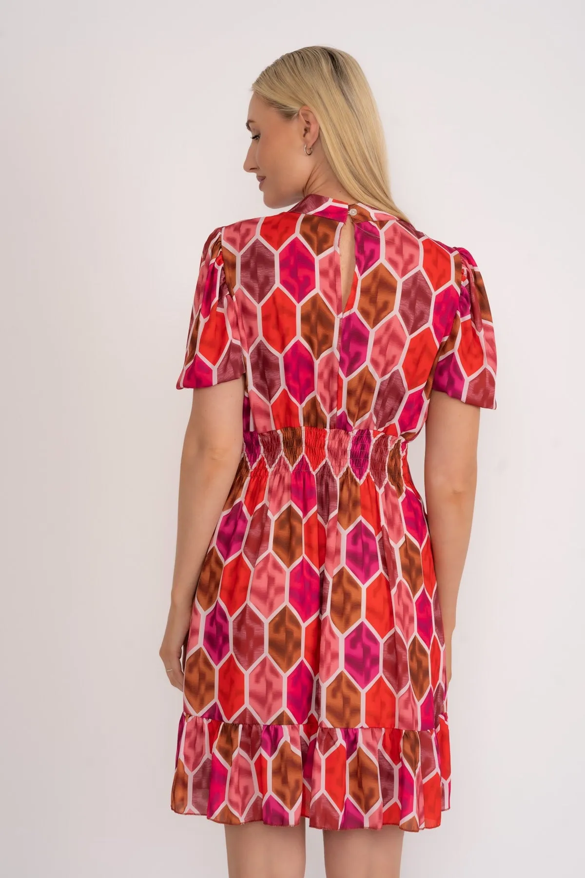 Short Sleeve Nadia Mini Dress in Red Print