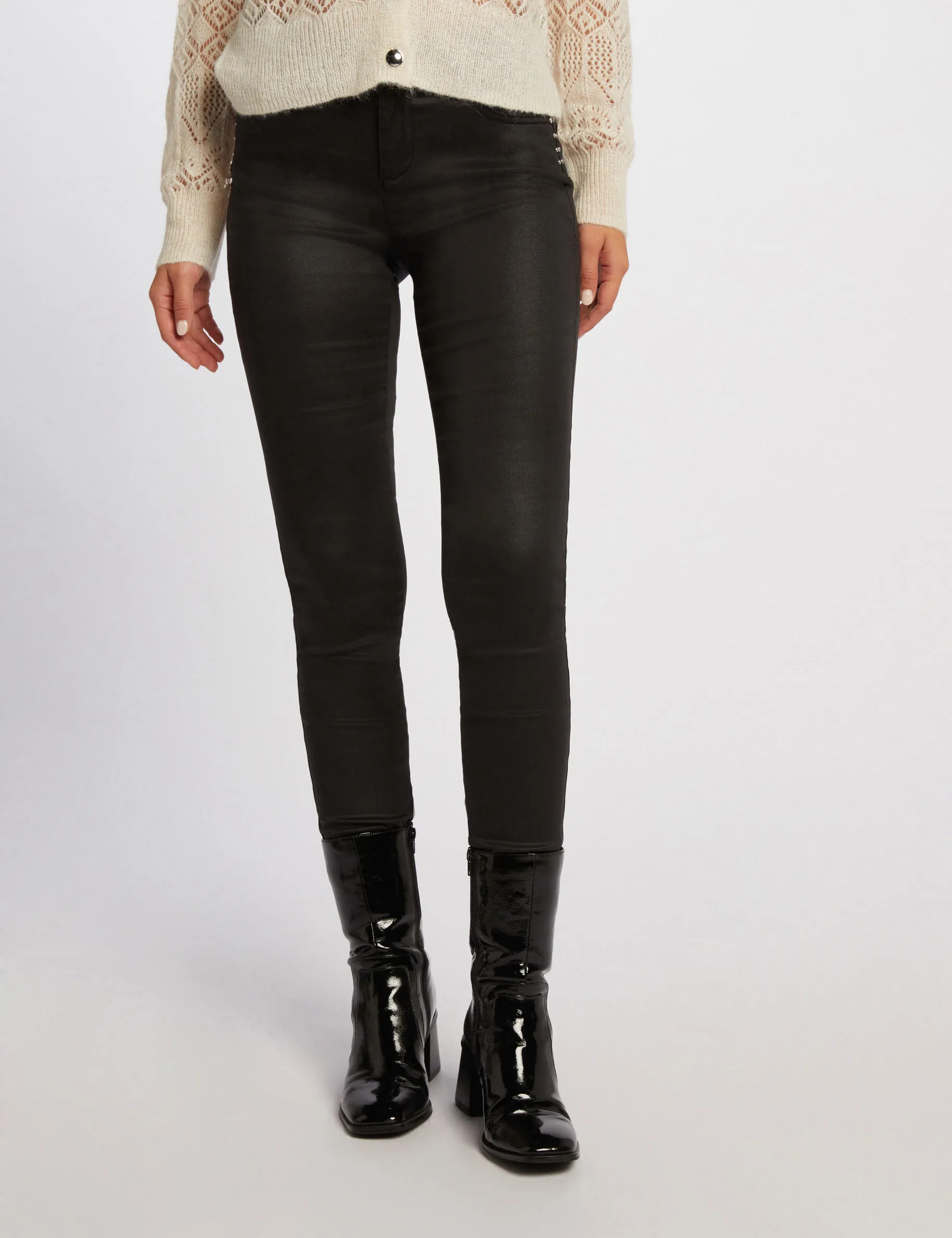 Skinny trousers wet effect black women