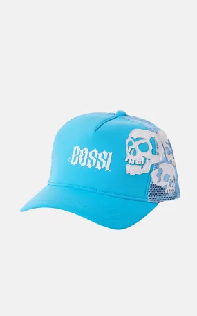 Skull Trucker Hat Baby Blue