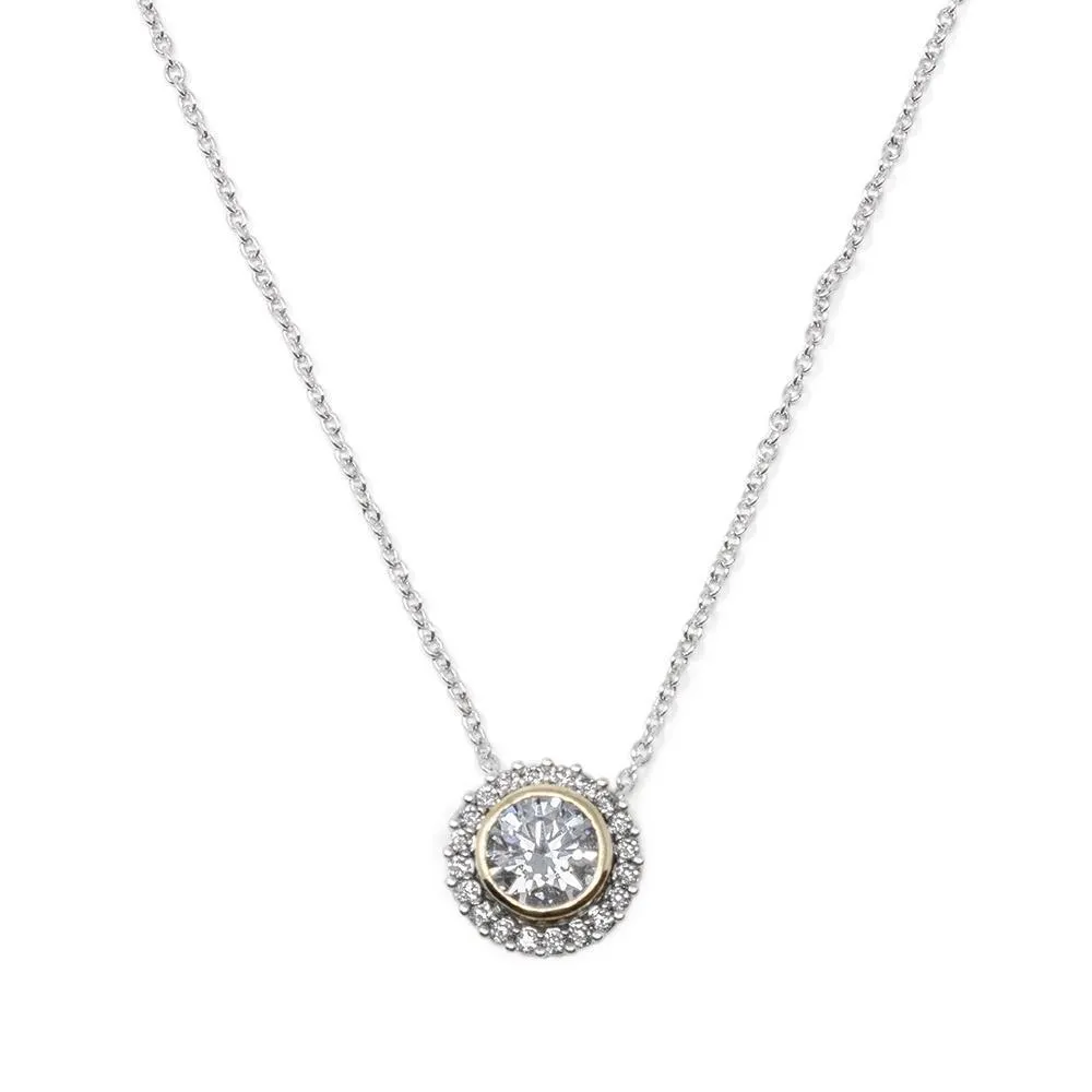 Slide Circle CZ Pave Edge Necklace Rhodium Plated