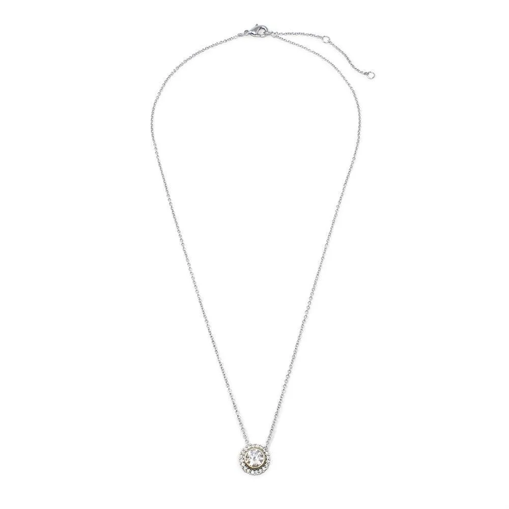 Slide Circle CZ Pave Edge Necklace Rhodium Plated