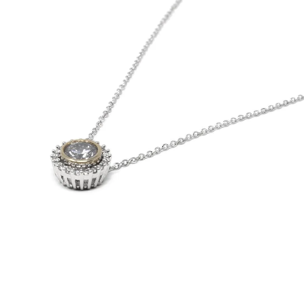 Slide Circle CZ Pave Edge Necklace Rhodium Plated