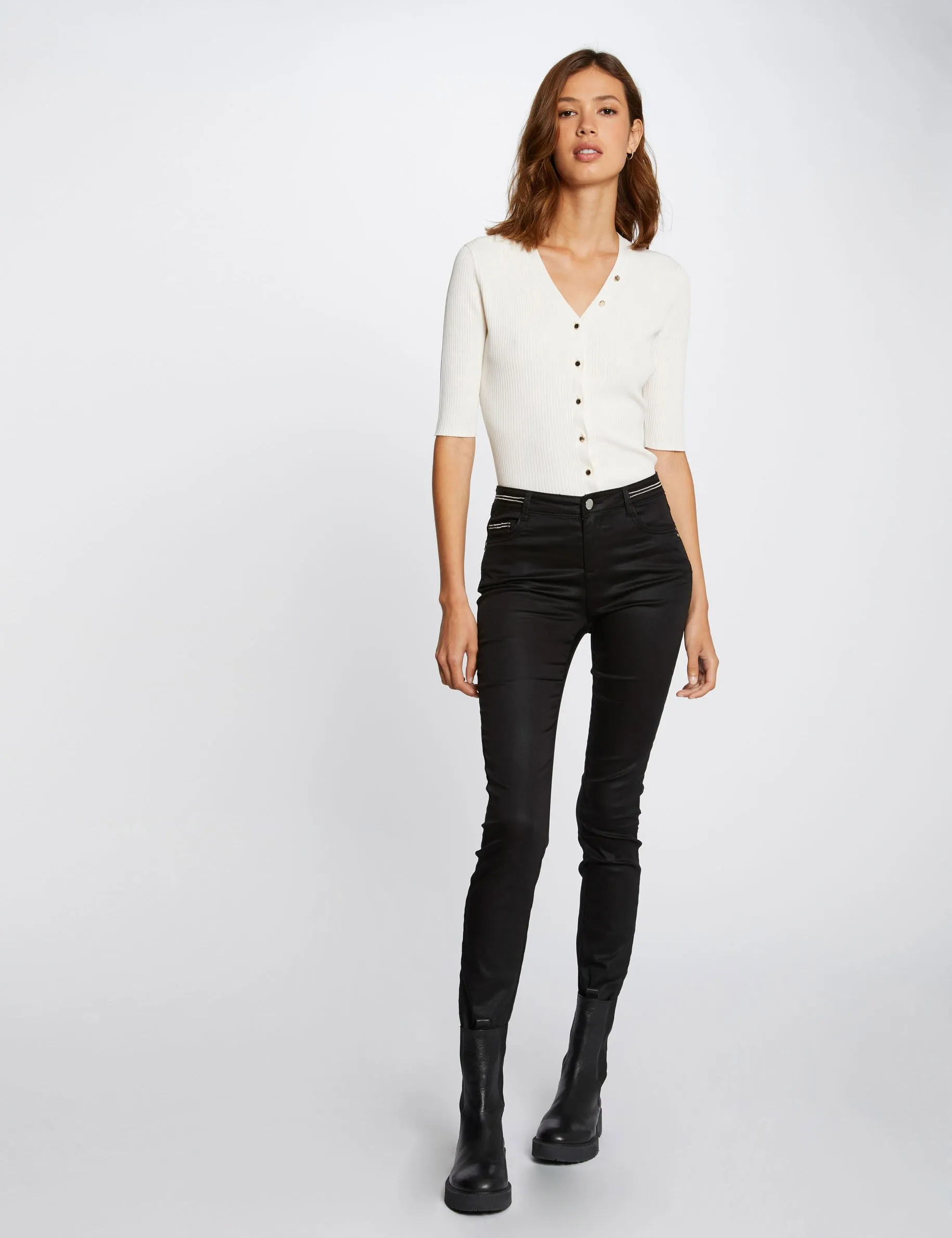 Slim trousers with wet effect black women