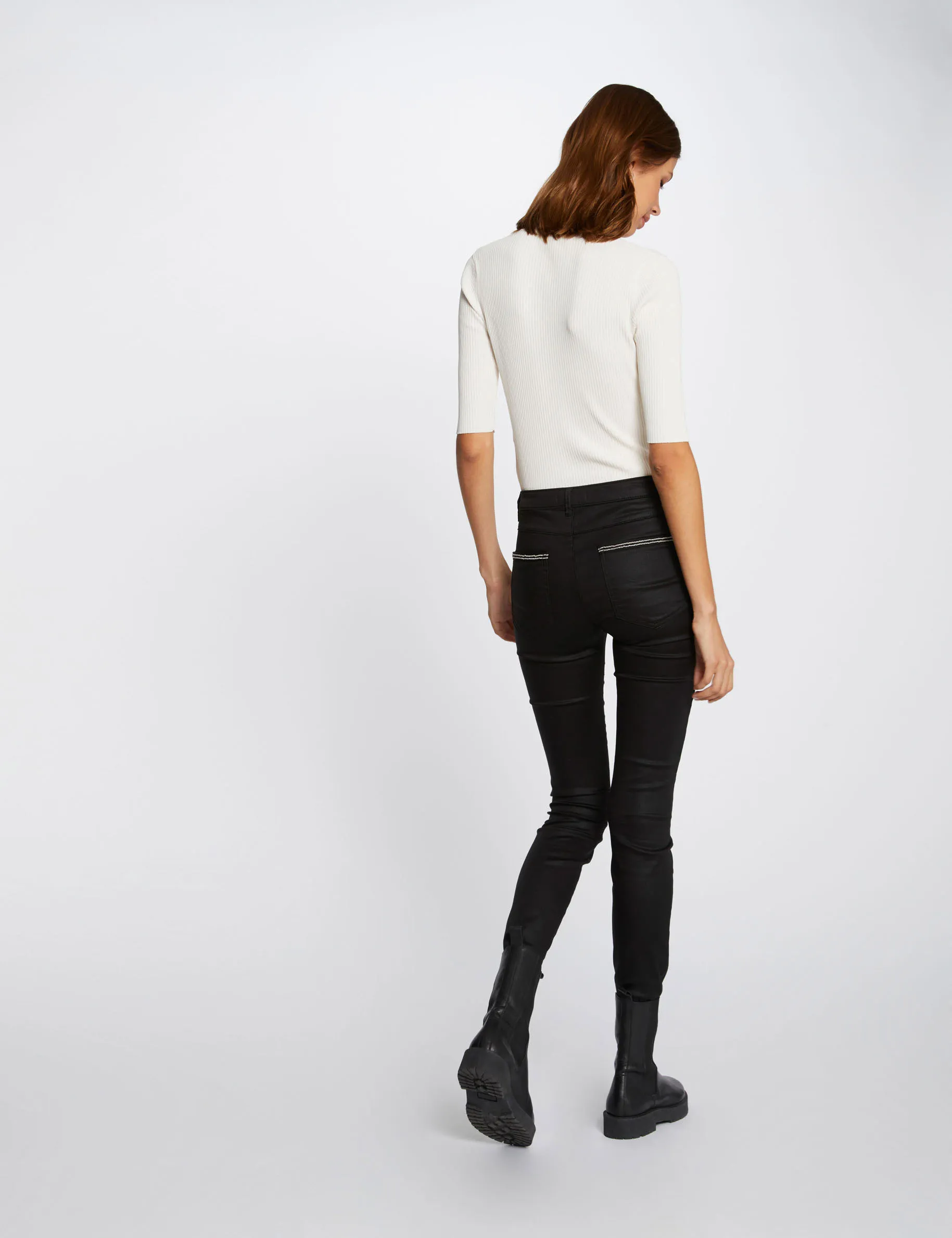 Slim trousers with wet effect black women