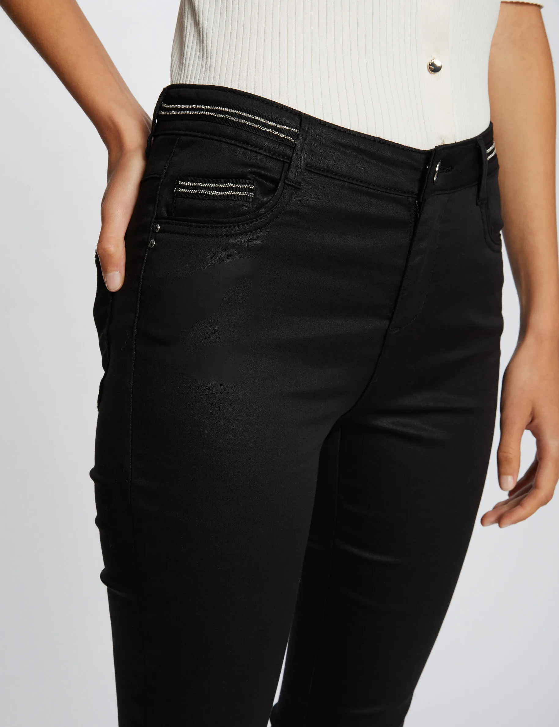 Slim trousers with wet effect black women