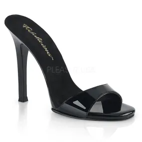 Black patent slide sandals