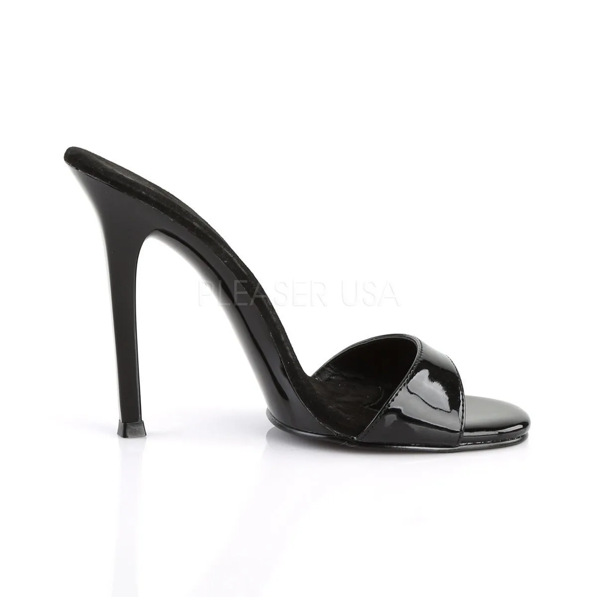 Black patent slide sandals