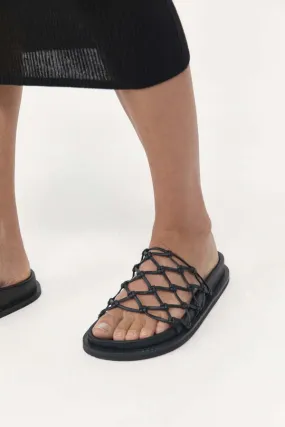 St Agni black macrame slide sandals